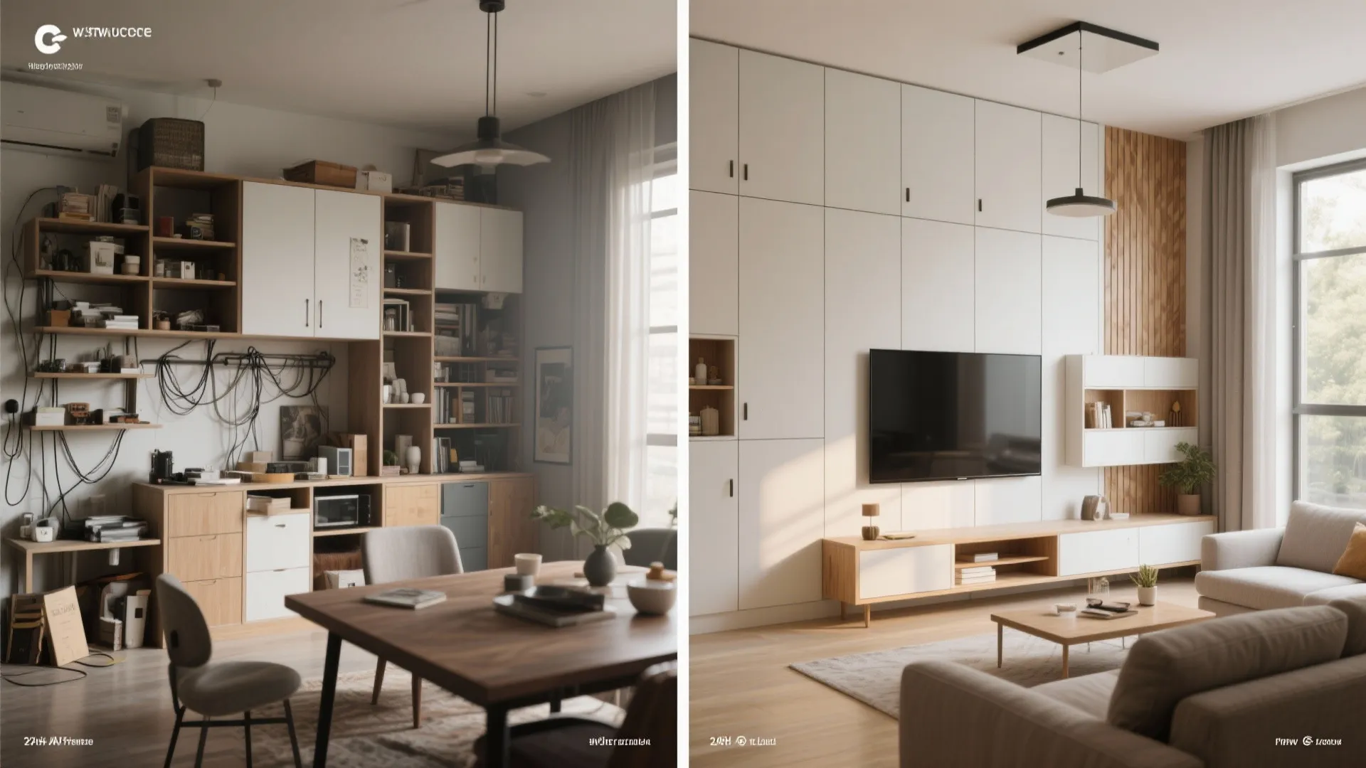 Minimalist Storage Wall in Living–Dining