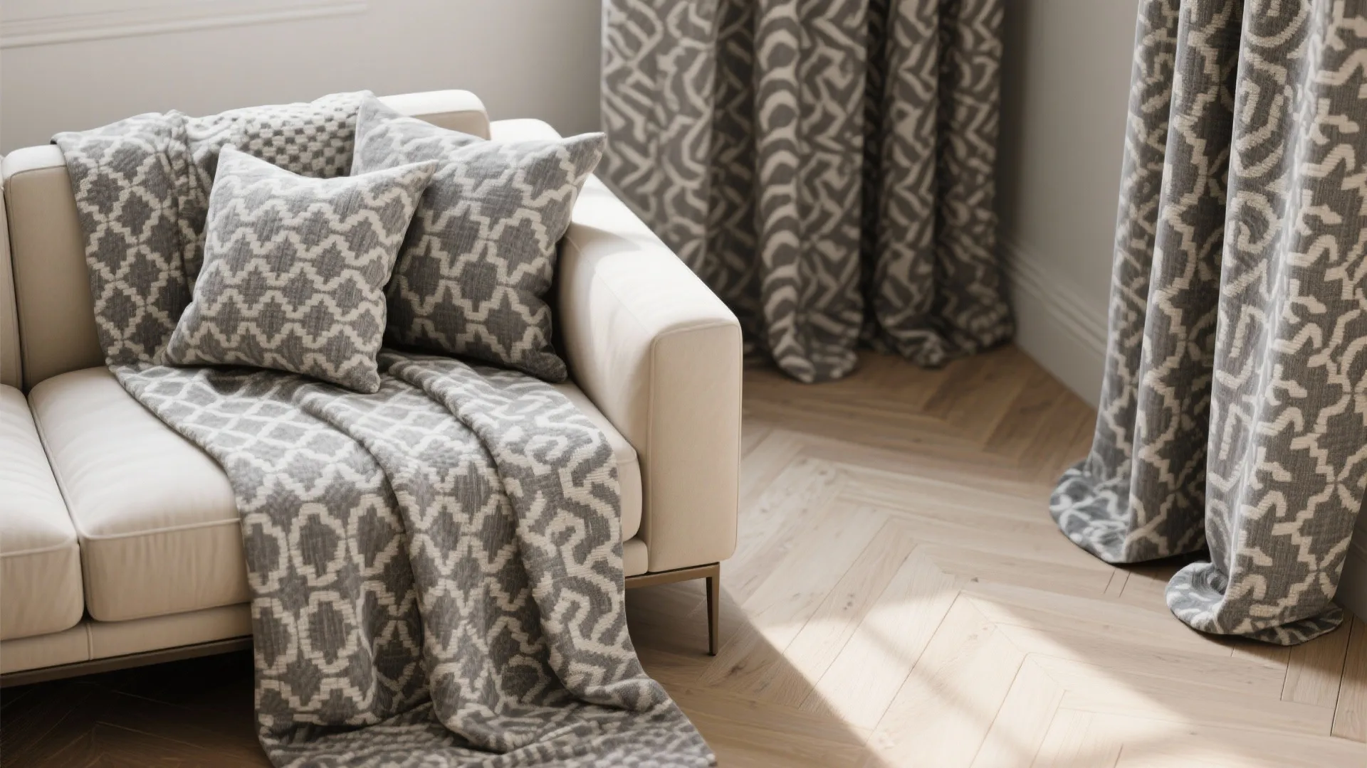 4. Beige Base with Gray Patterned Textiles