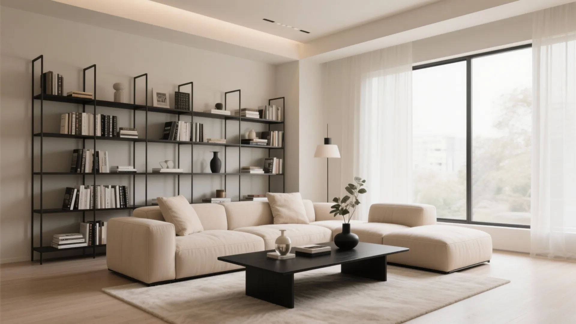 9. Beige Walls with Black Accents