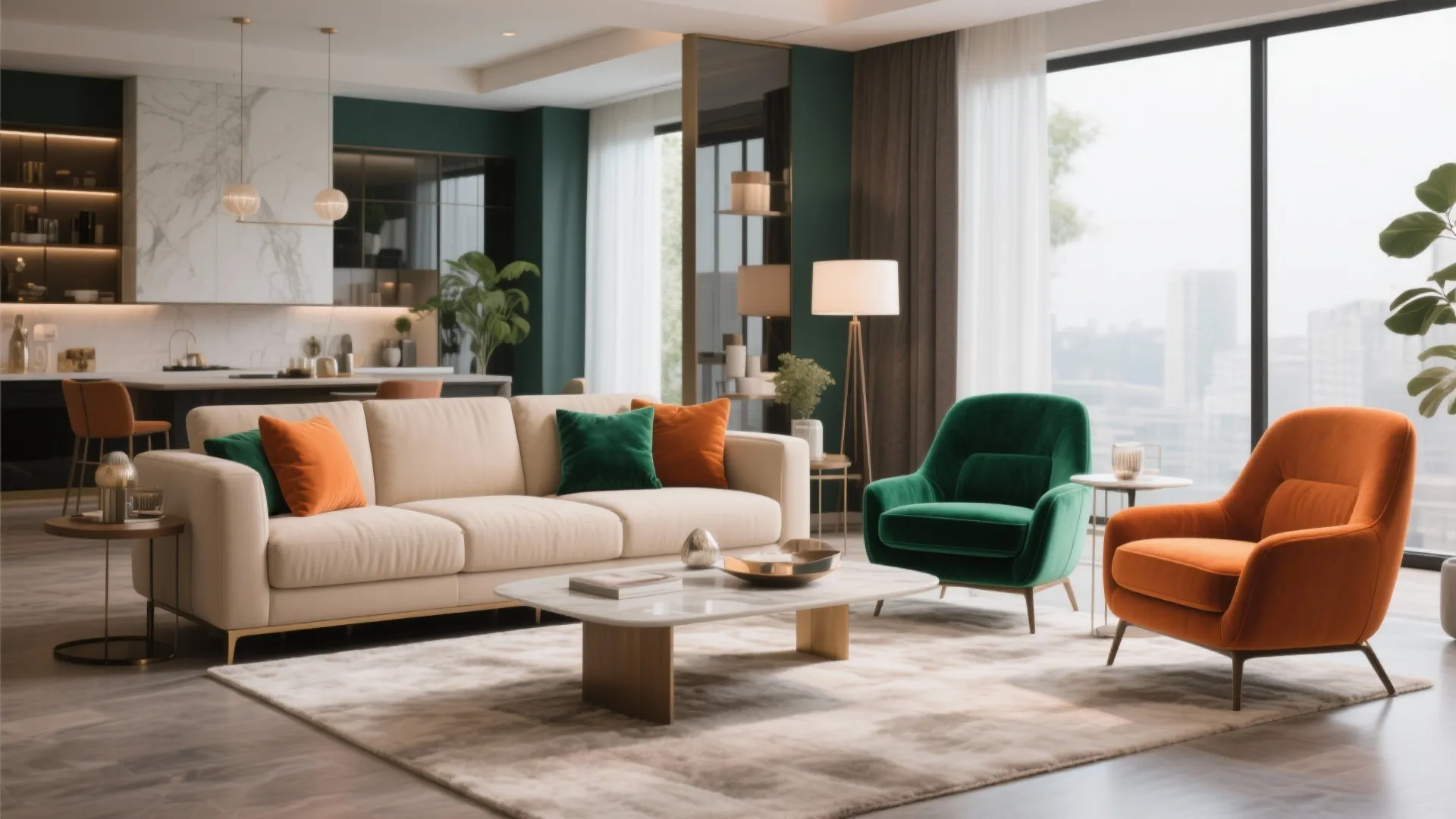 3. Pairing Beige with Bold Accent Chairs