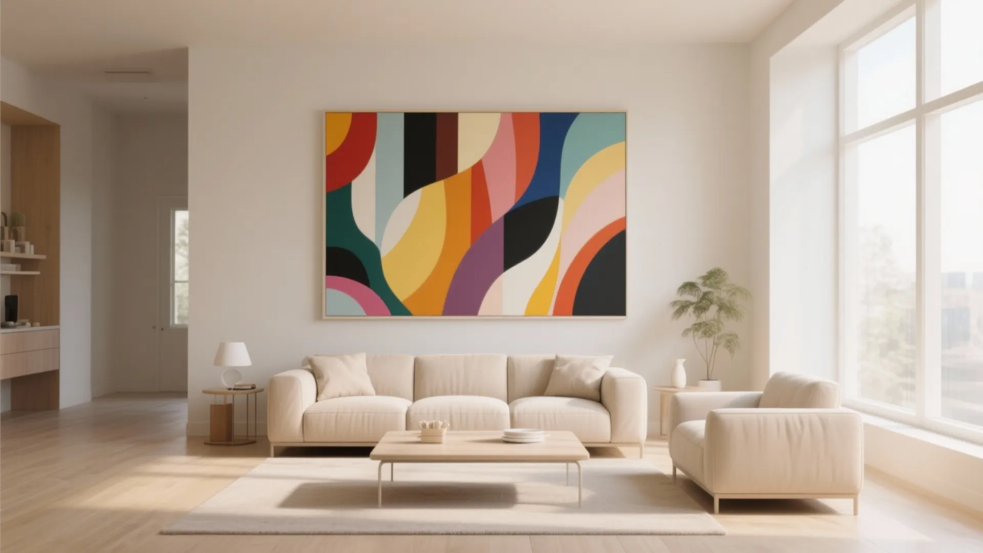 2. Beige with Bold Artwork