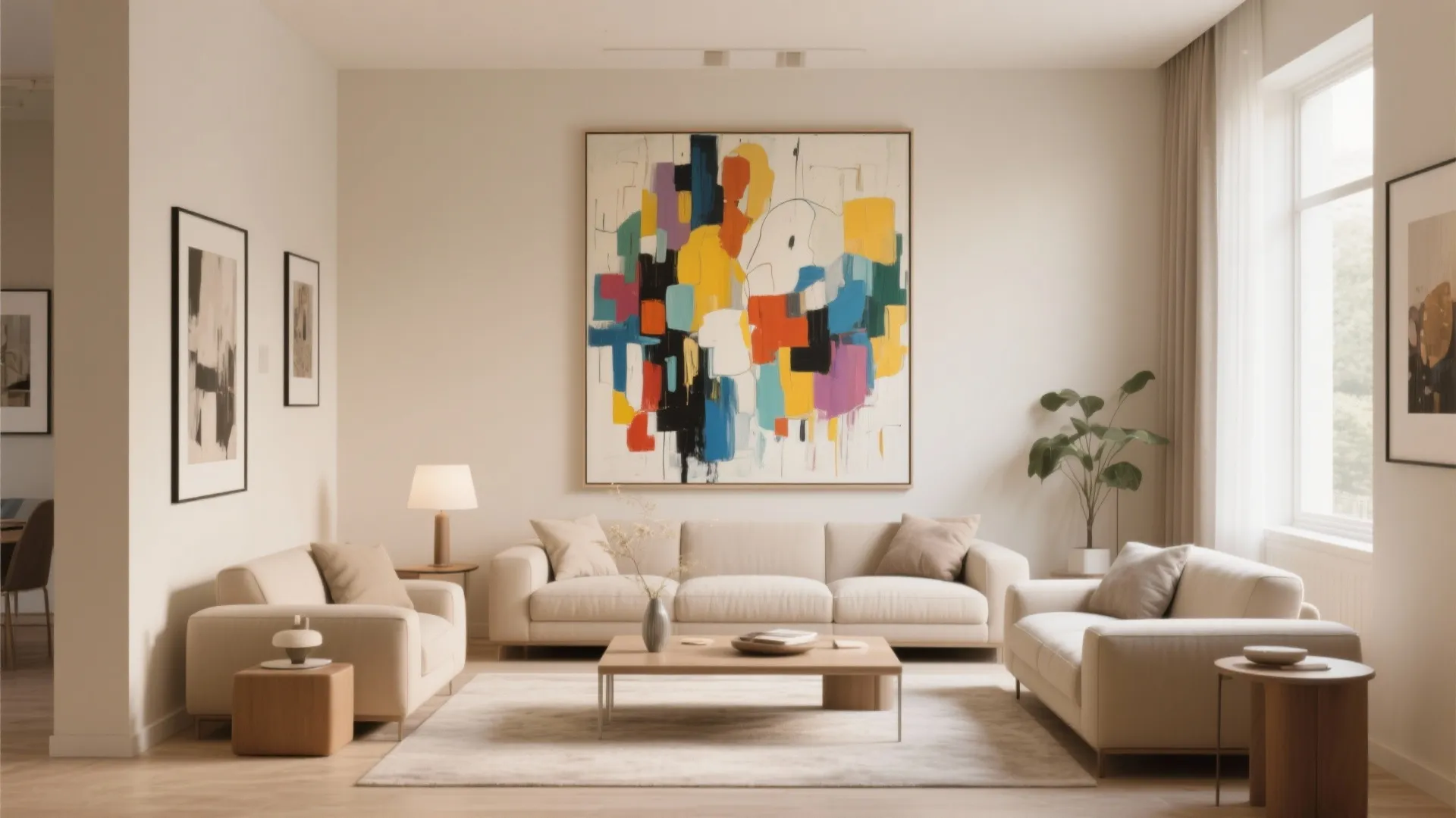 2. Beige Walls with Bold Artwork