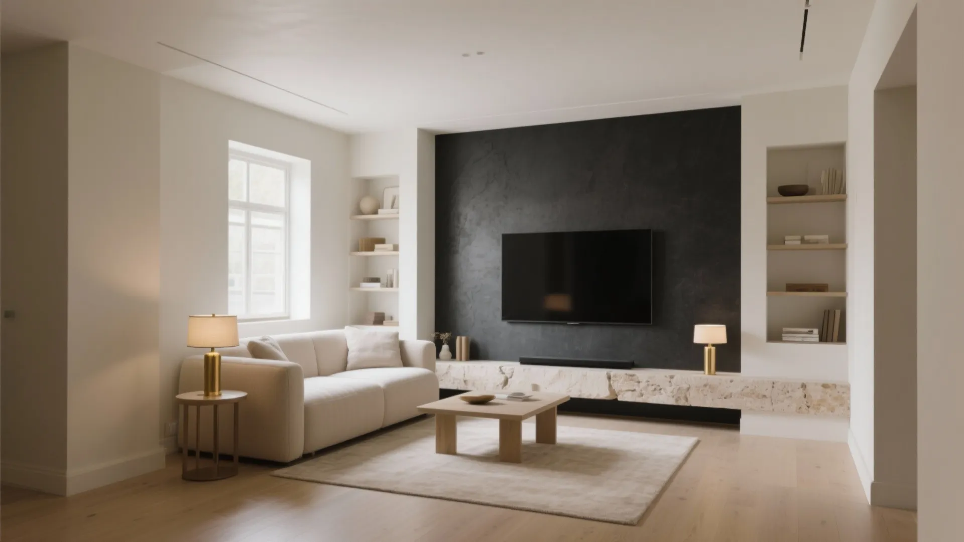 5) Soft Beige Walls with Charcoal Accents