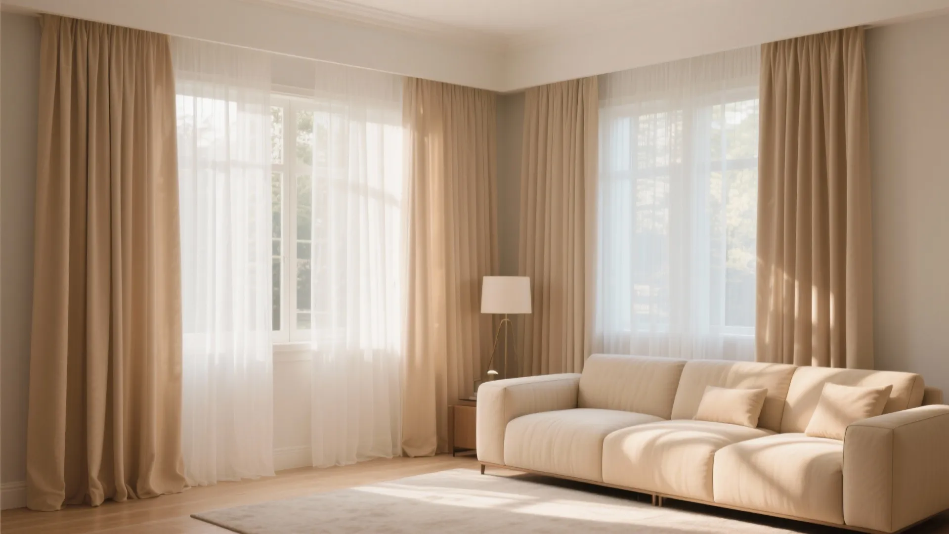 5. Beige Curtains with Sheer Layer