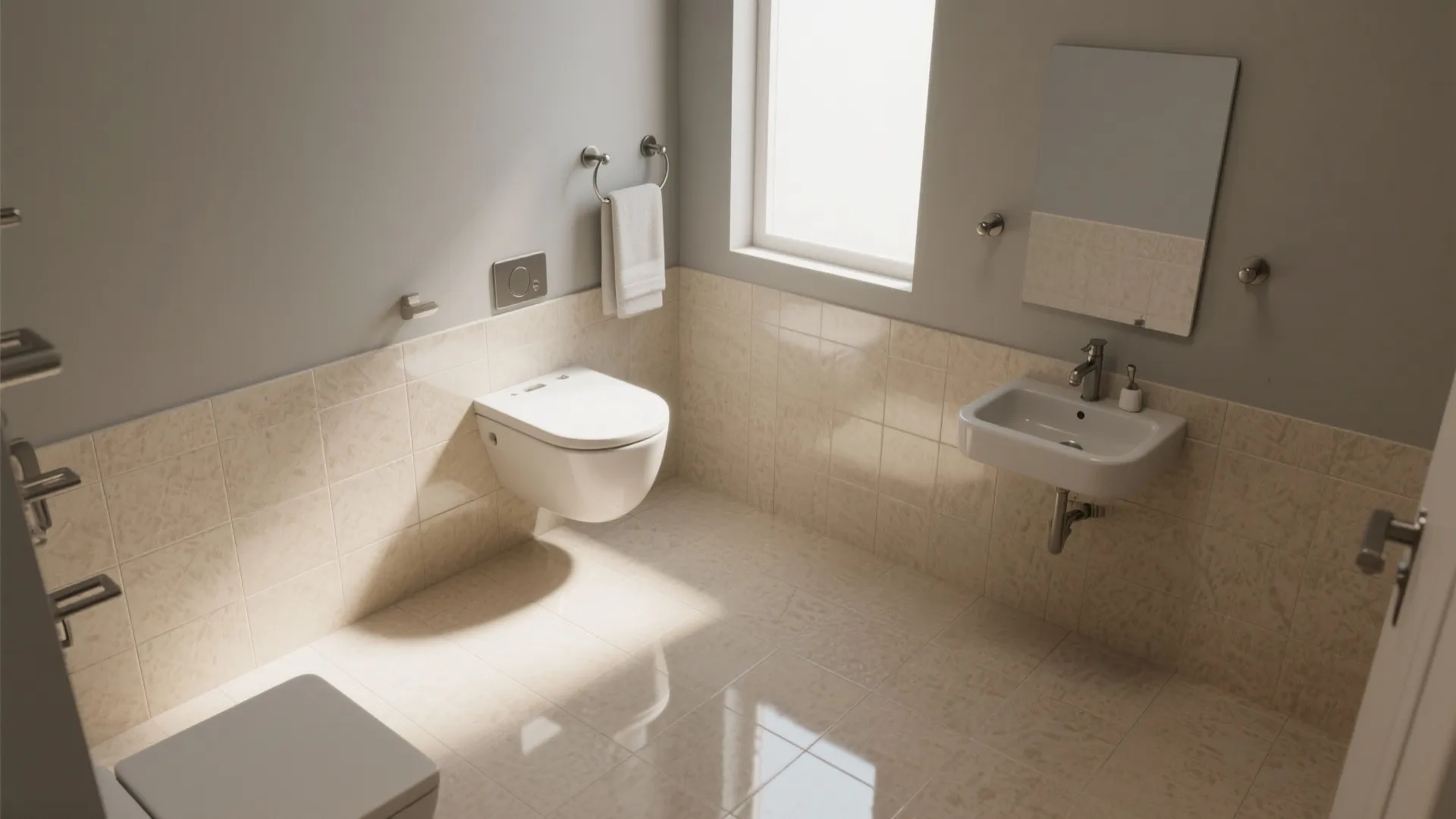 2. Beige Floors, Grey Walls