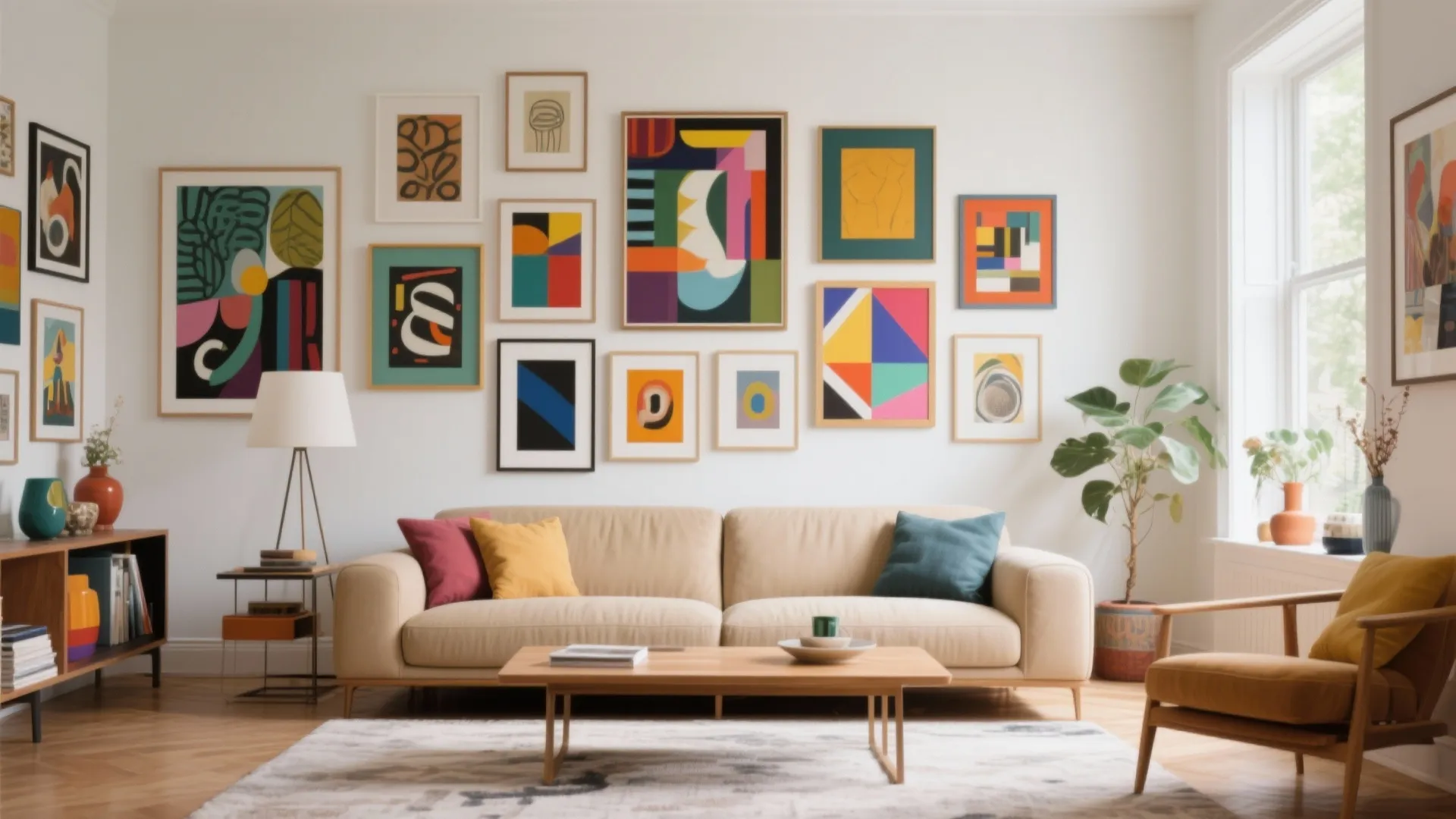 2. Beige Couch Framed by a Gallery Wall