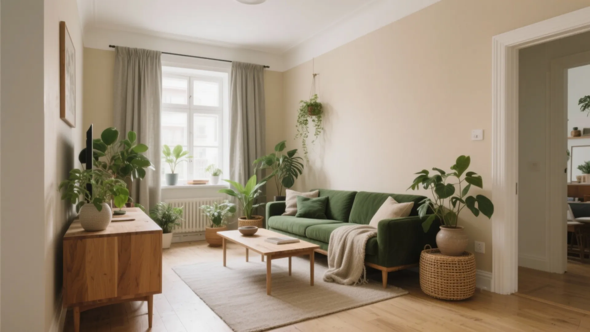 Warm Neutrals + Forest Green (Biophilic Calm)