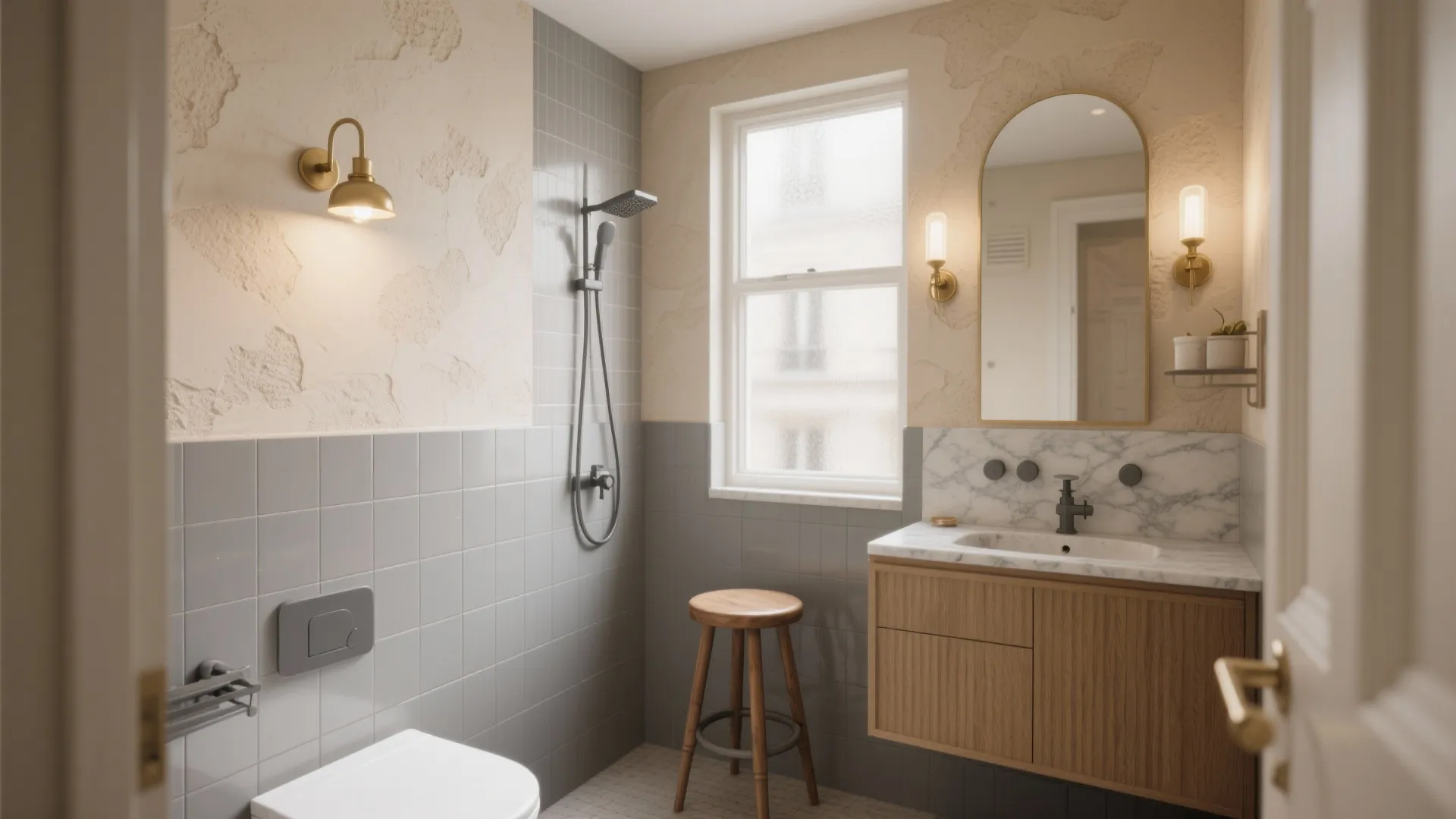 Beige & Grey Bathroom Ideas — 5 Inspo: Warm beige meets cool grey: 5 smart small-bathroom ideas from a pro designer