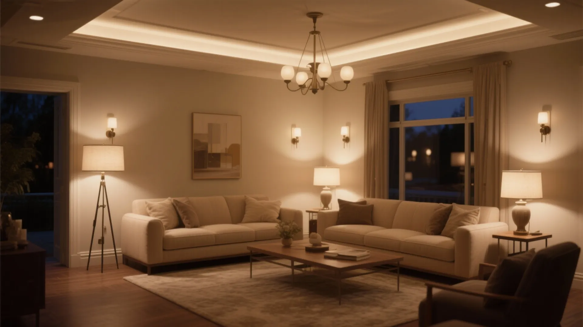 8. Beige Layered Lighting
