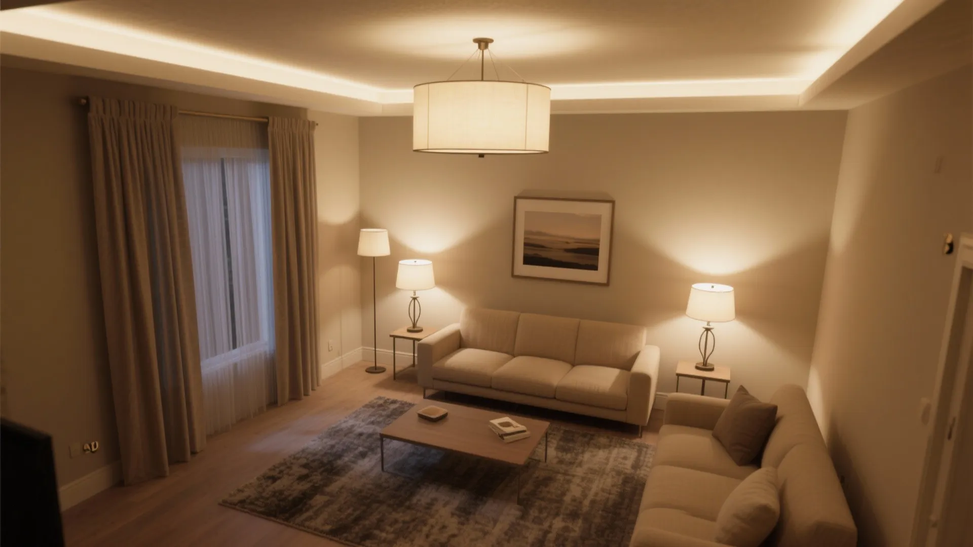 Lighting Layers for Beige: Warm Dimming + Soft Textiles