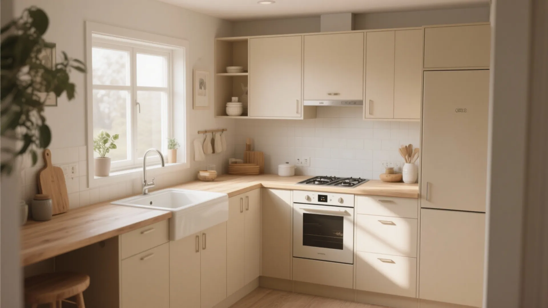 4. Warm Beige and Light Wood