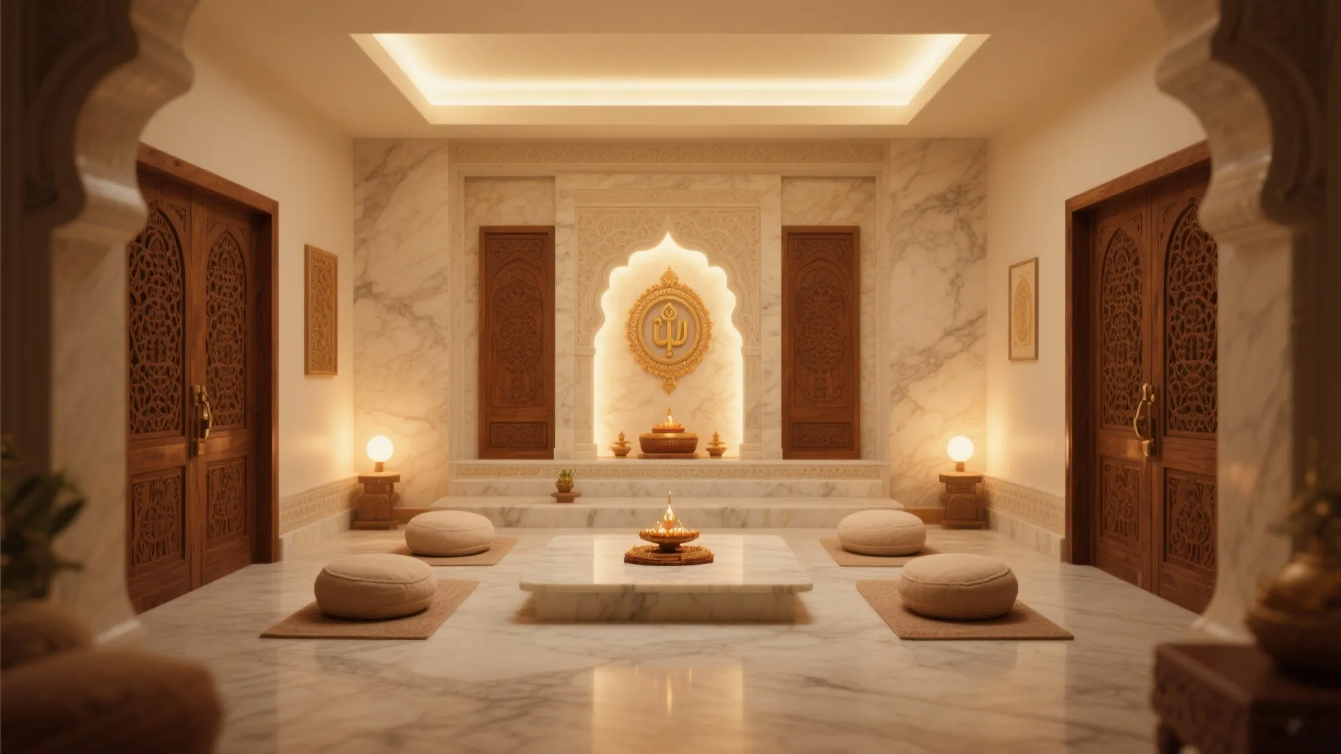 Warm Beige Marble with Wooden Accents