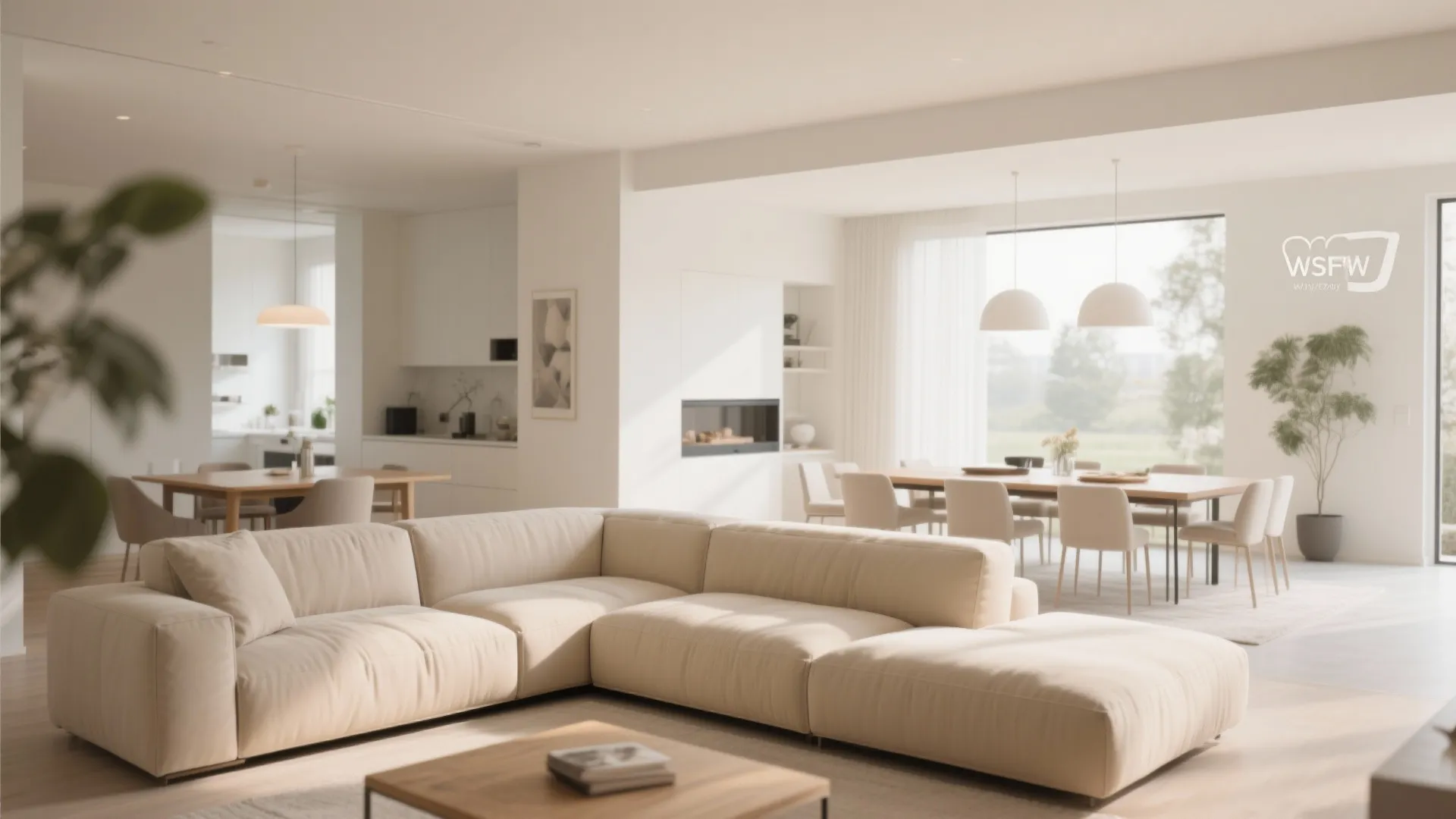 6. Modern Beige Sectional in Open-Plan Space