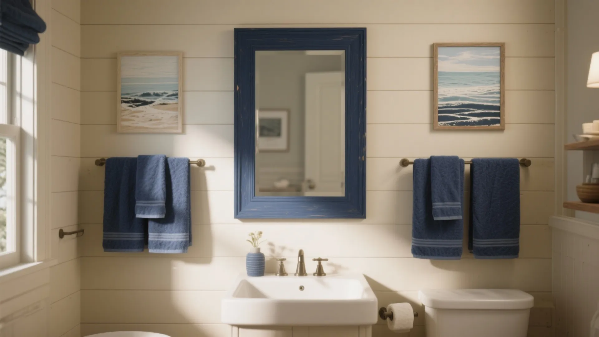 4. Beige Shiplap and Navy Accents