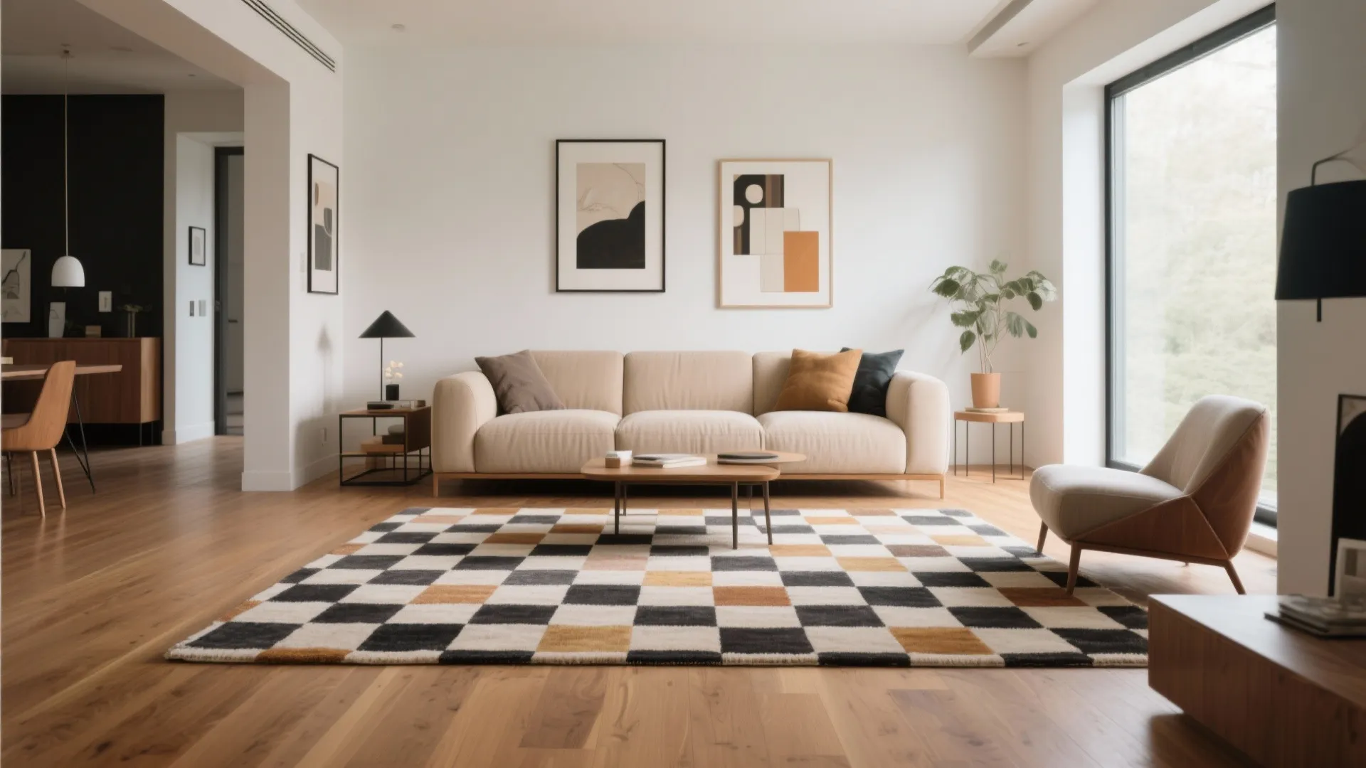 4. Beige Sofa with Statement Rug