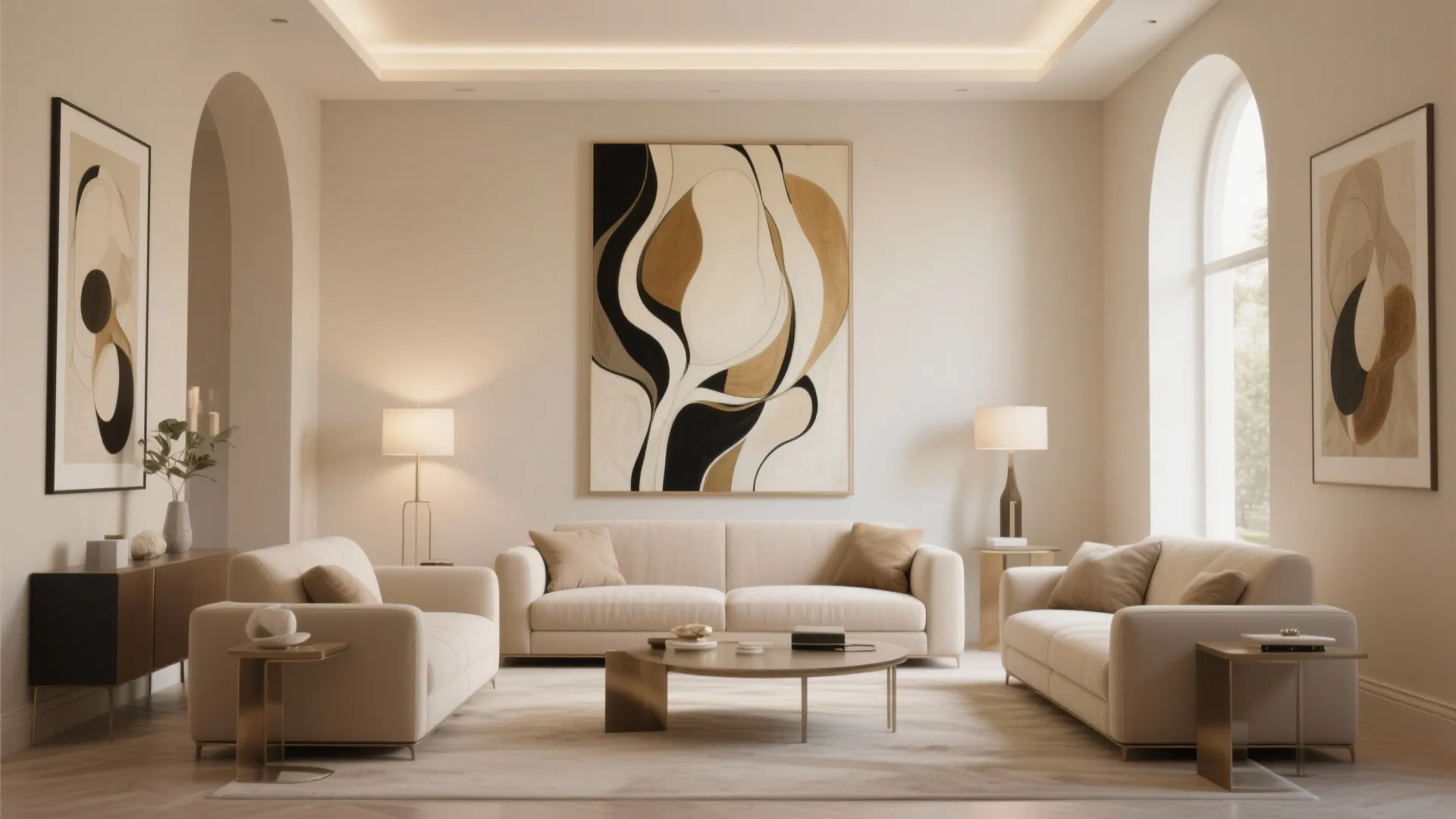 6. Beige with Statement Art