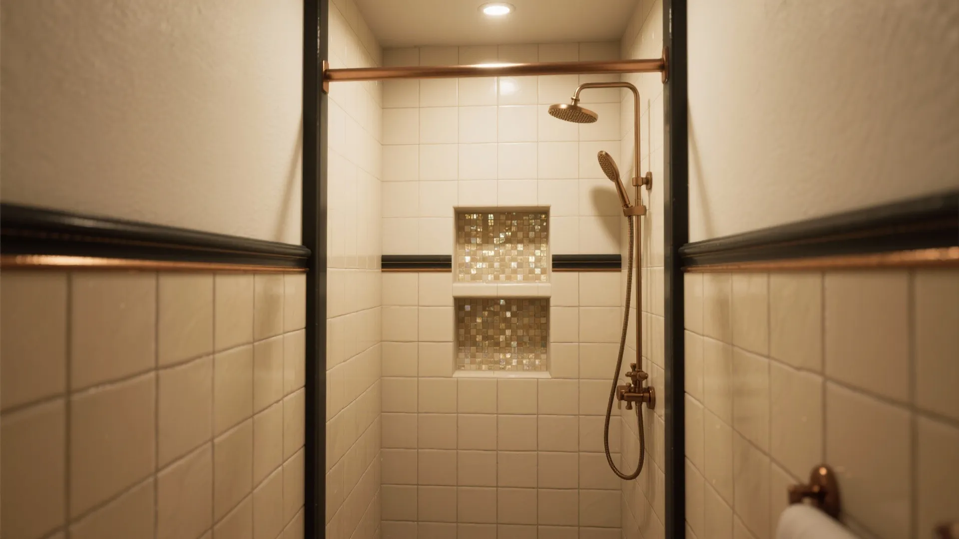 Beige subway tile with a contrasting trim