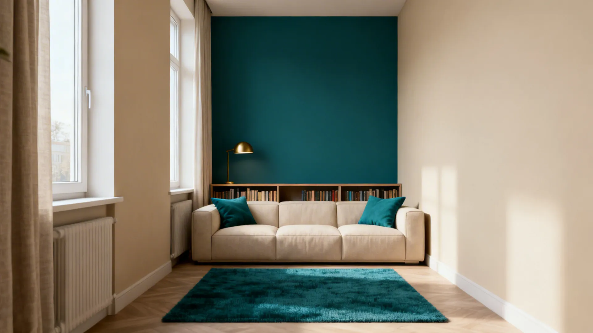 1. Soft Beige + Deep Teal