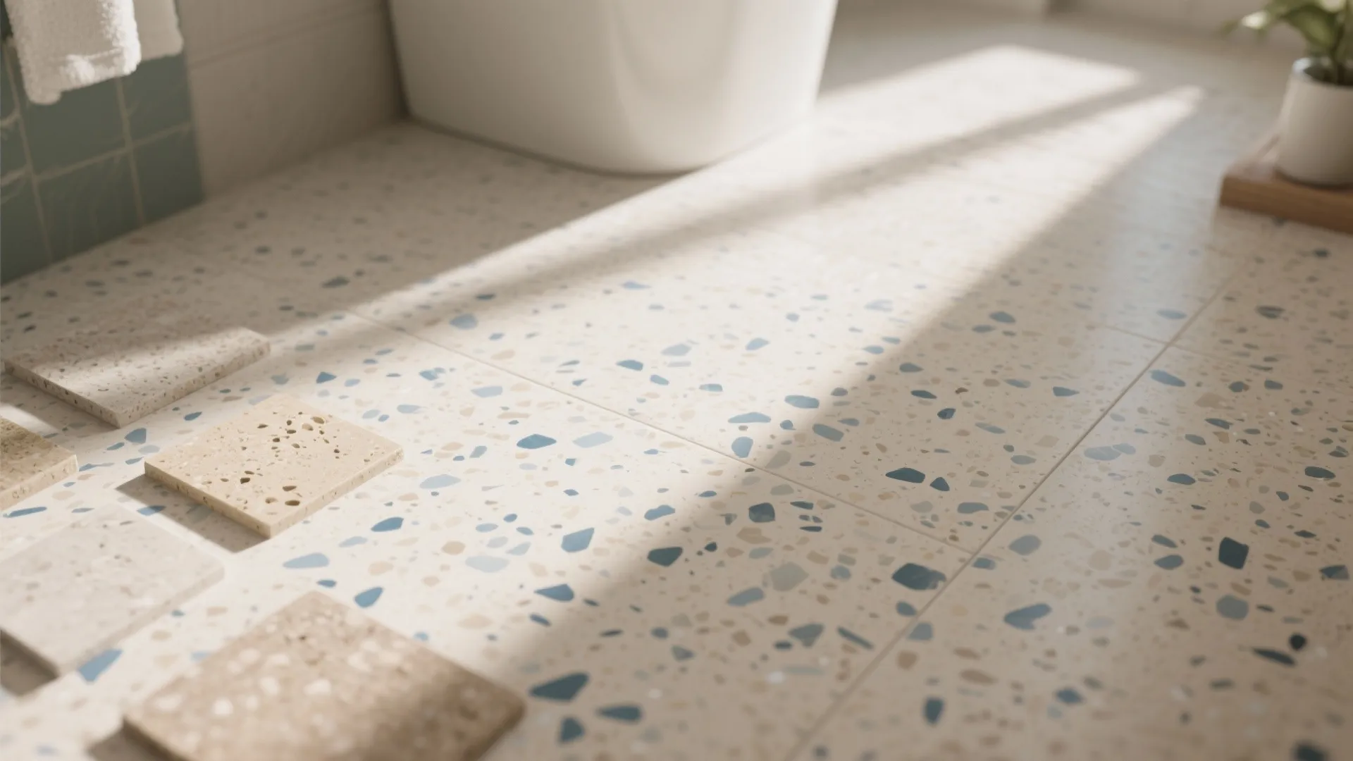 6. Beige Terrazzo with Blue Flecks