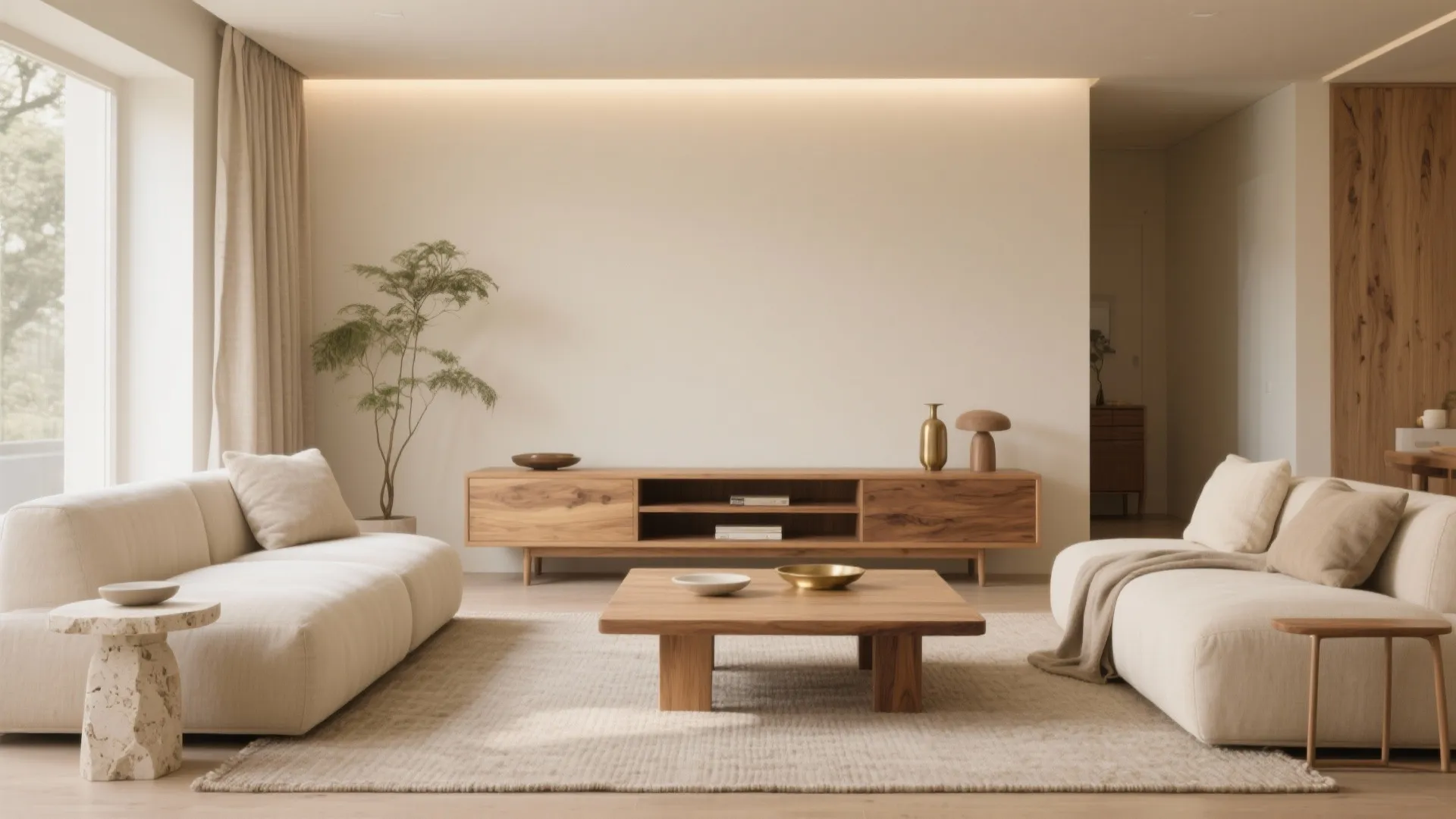 3) Beige + Warm Wood: Nature’s Filter for Your Lounge