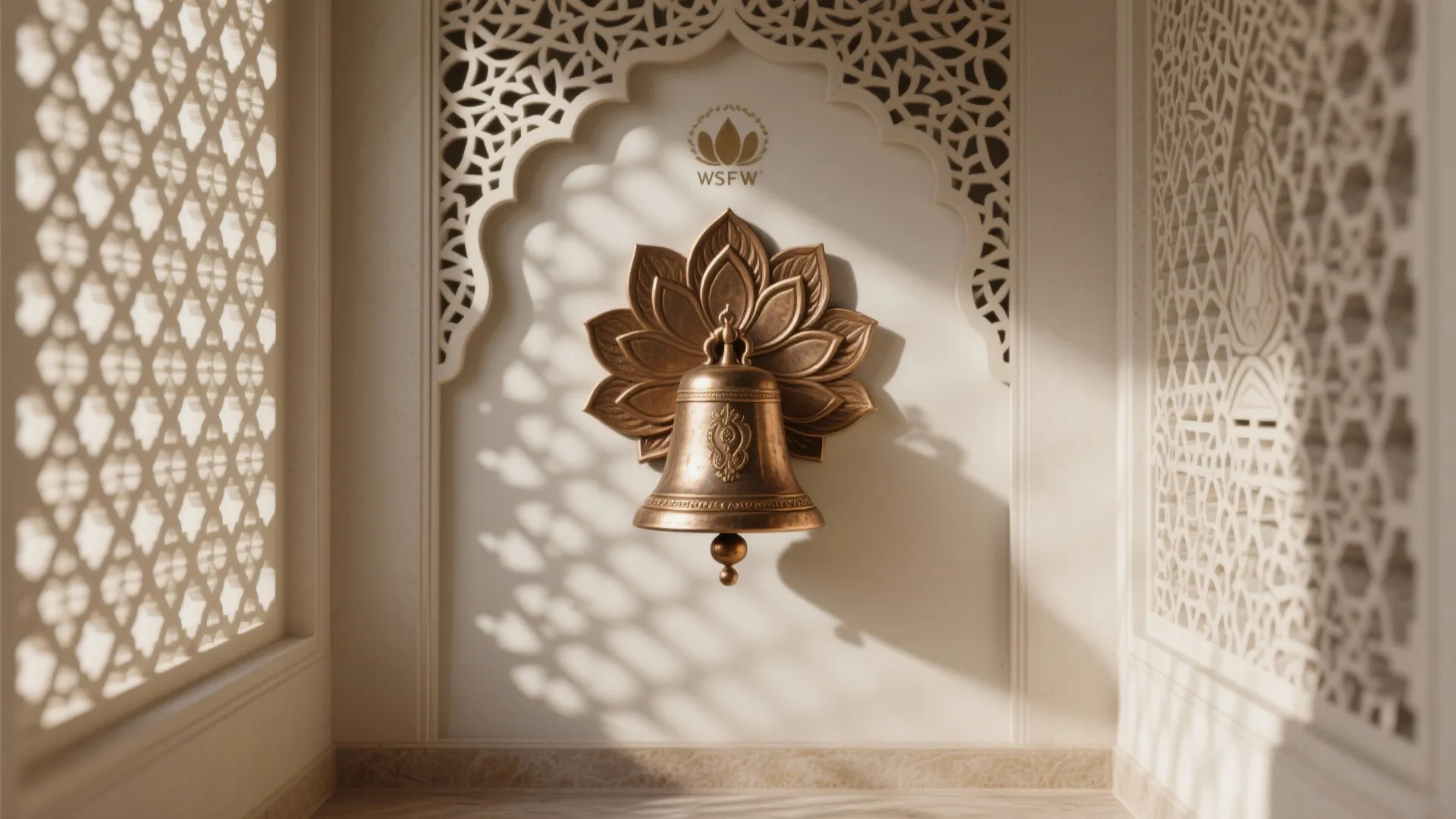 Wall-Mounted Bell with Carved Jaali Backdrop