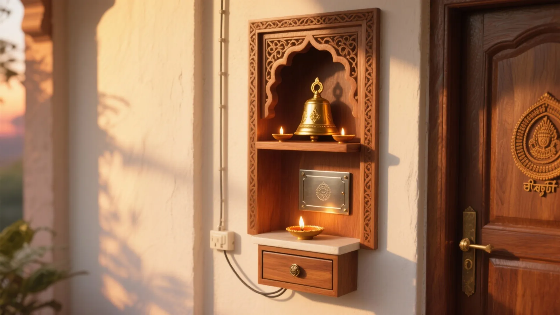 Idea 4: Bell Niche With Diya Shelf and Storage