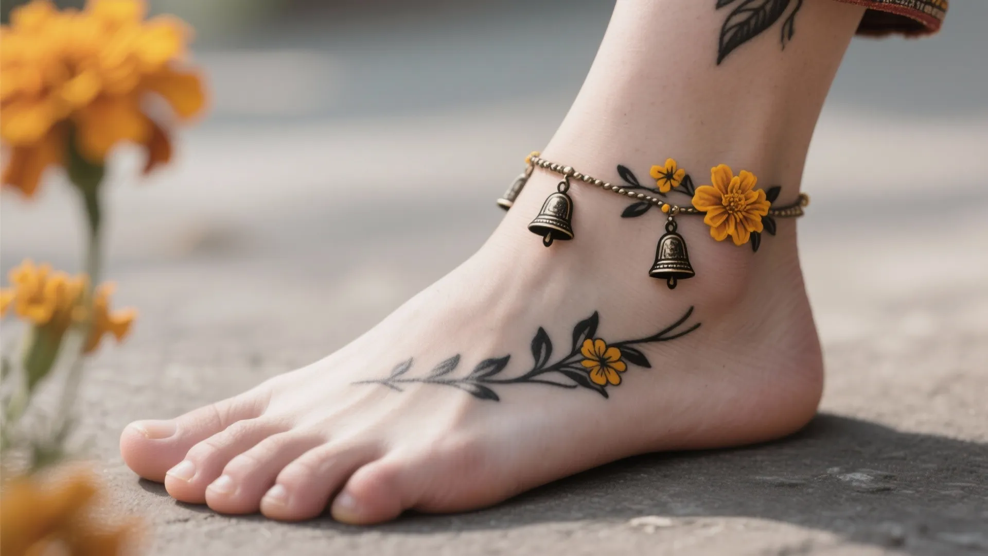 Temple Bells and Floral Anklet