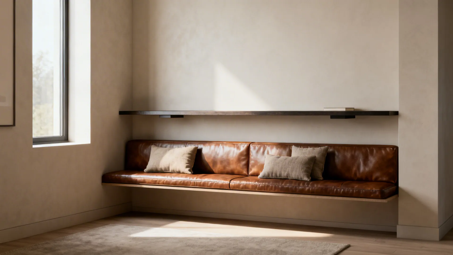 5. Bench-Style Leather Seating Against a Wall