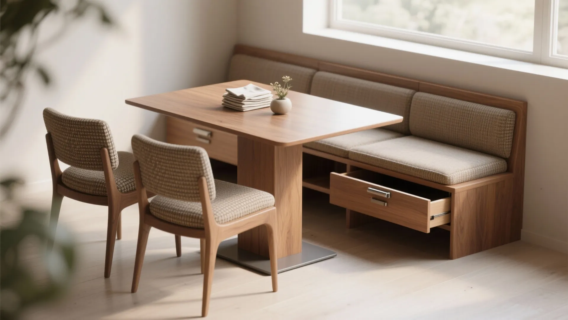 2. Mix chairs and a bench for flexibility