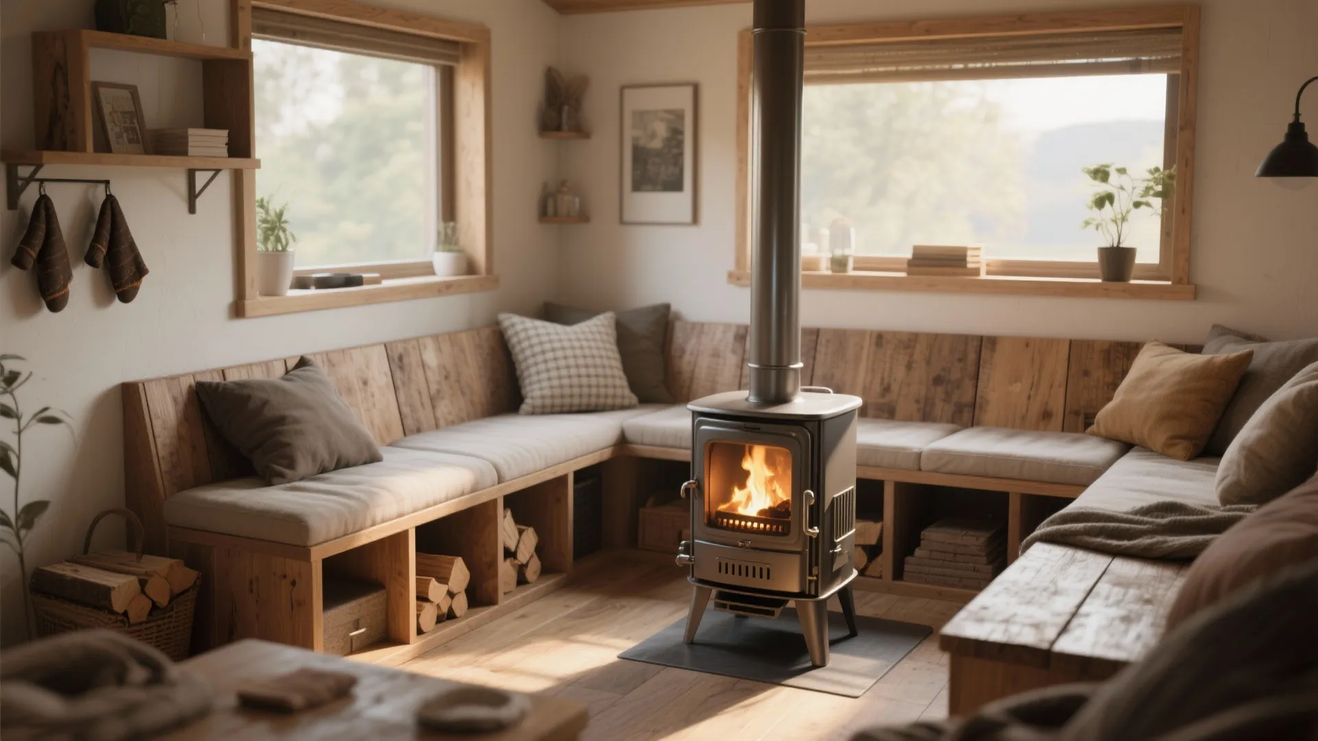 4. Double-function bench seat around the stove