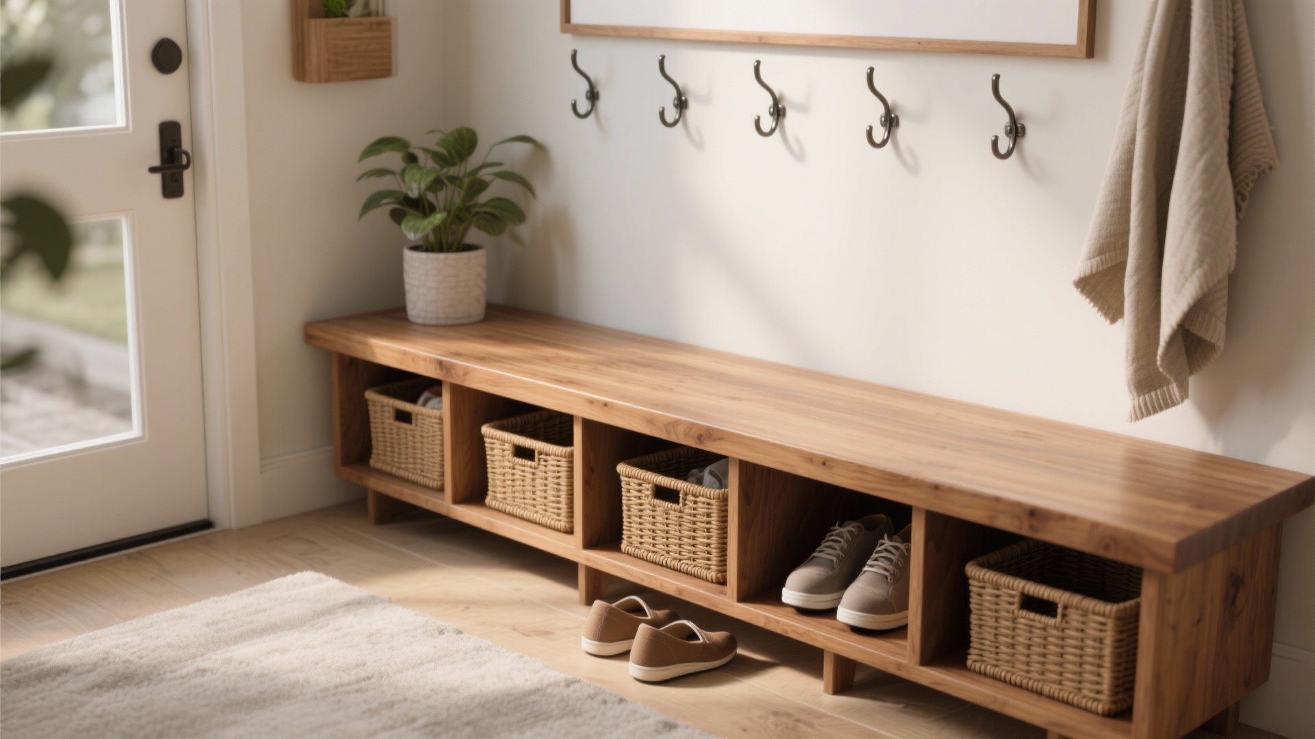 Curated visual reference: Simple Minimalist Bench With Basket Storage Reference: 5 Laundry Basket Storage Ideas For Small Spaces