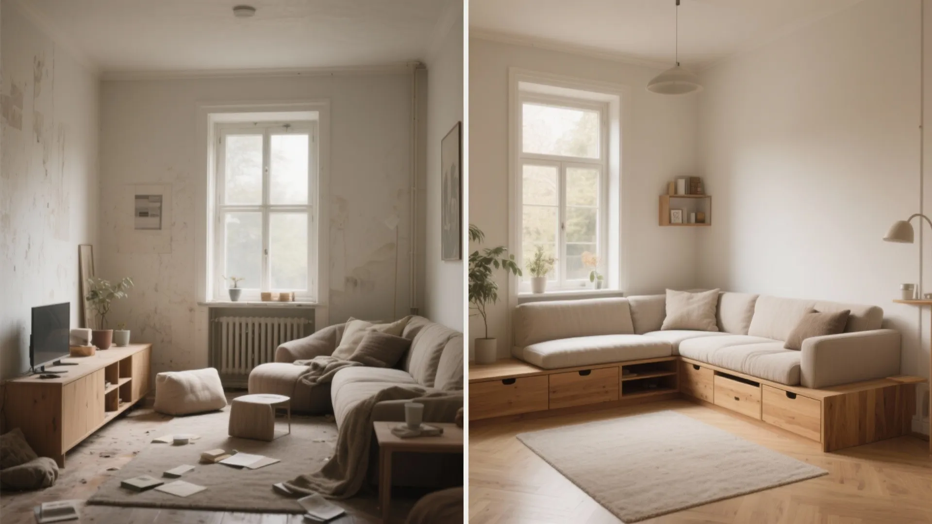 L-Shaped Seating With a Built-In Oak Bench