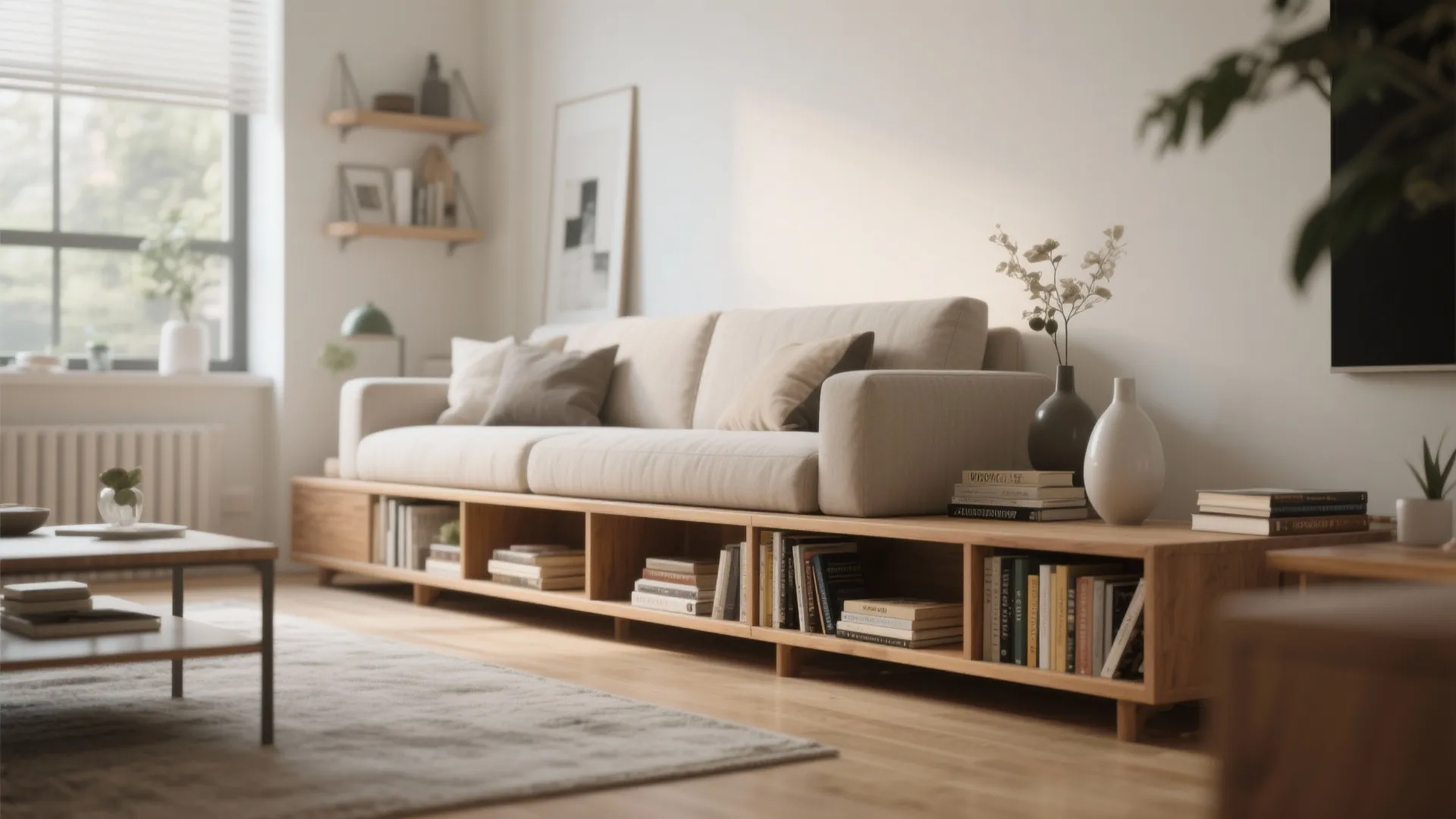 4. Storage Bench Behind the Sofa