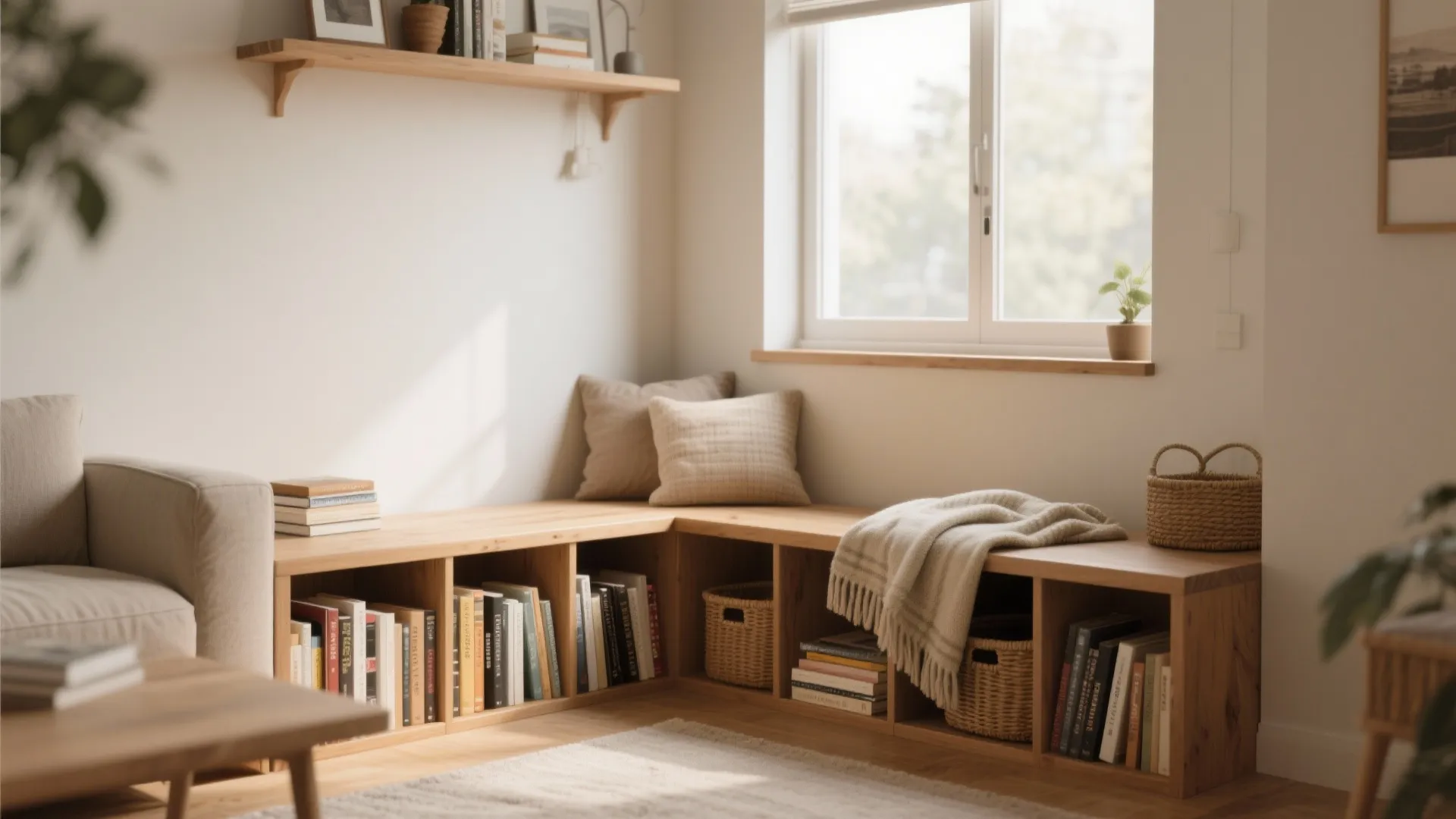 6. Bench with Built-in Shelving