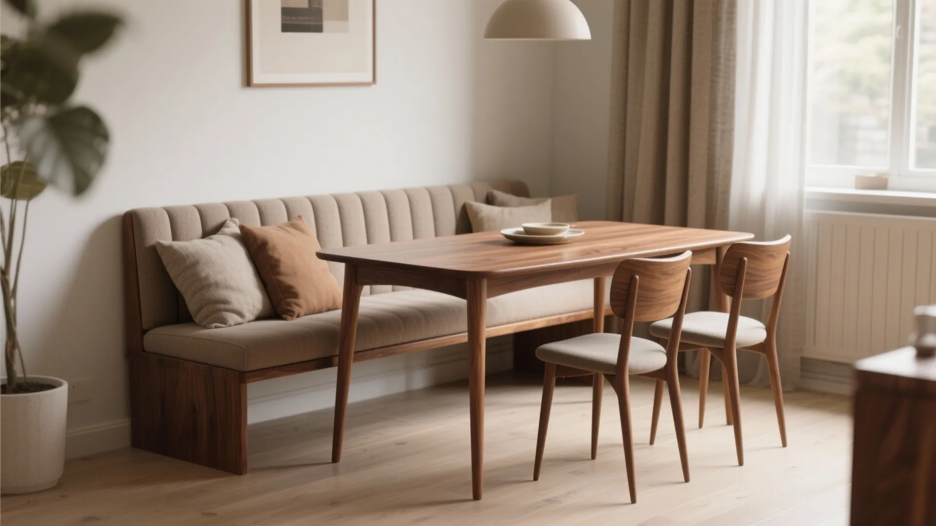 4. Bench seating plus slim chairs