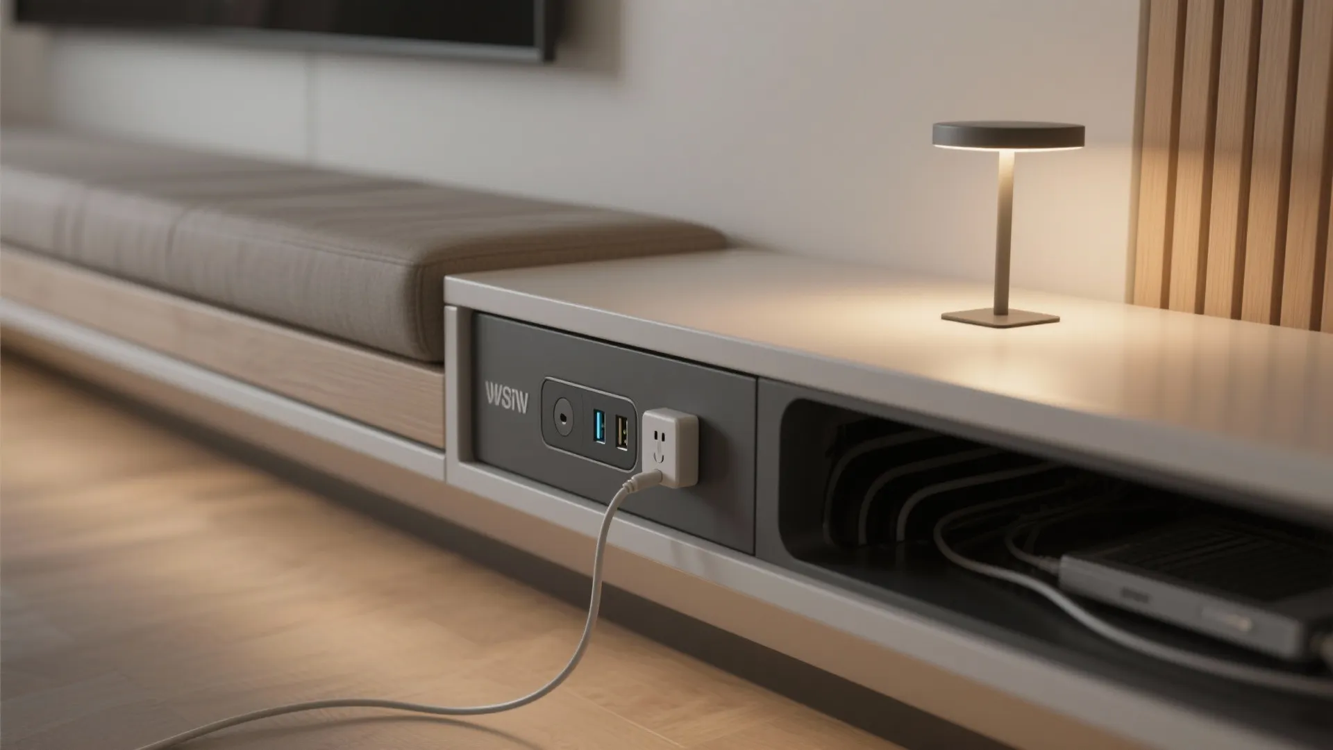 5. Multi-functional bench with built-in charging and lighting