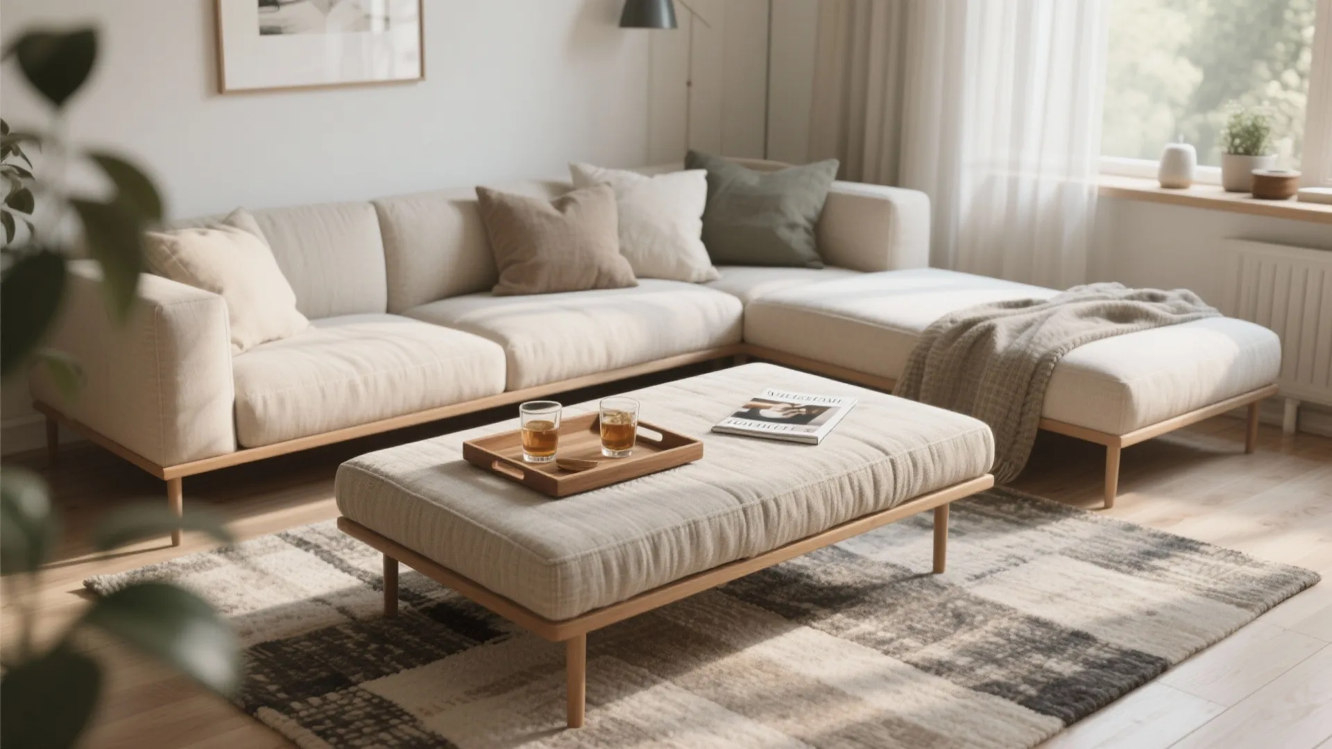 4. Bench-Style Coffee Table That Doubles as Extra Seating