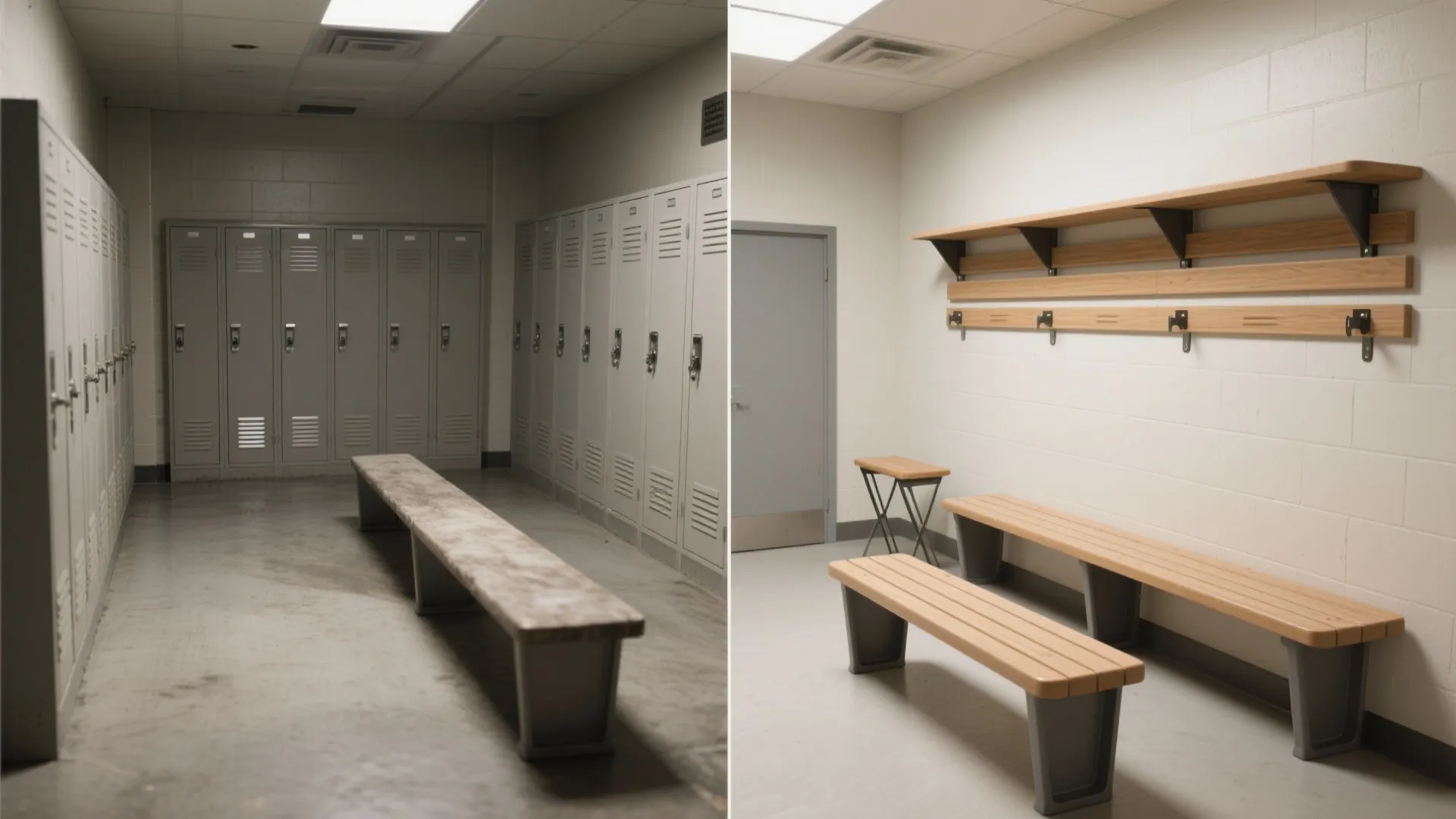 4) Wall-mounted benches and fold-down seats that make room