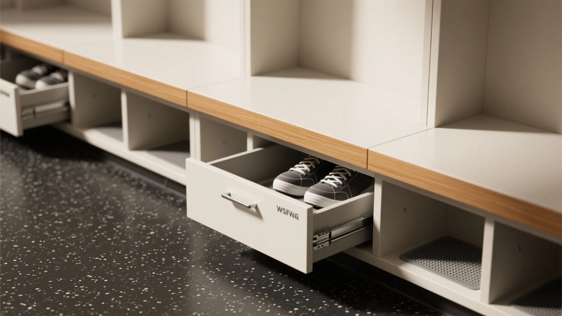 2) Compact bench plus under-seat cubbies