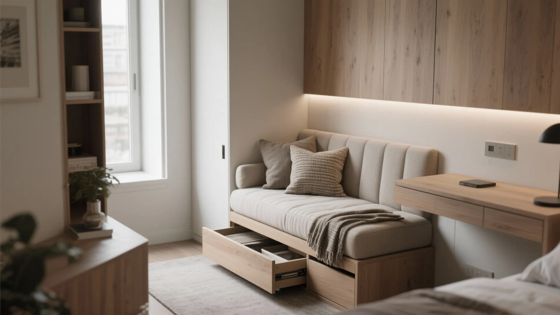 2. Built-in Bench Daybed with Hidden Storage