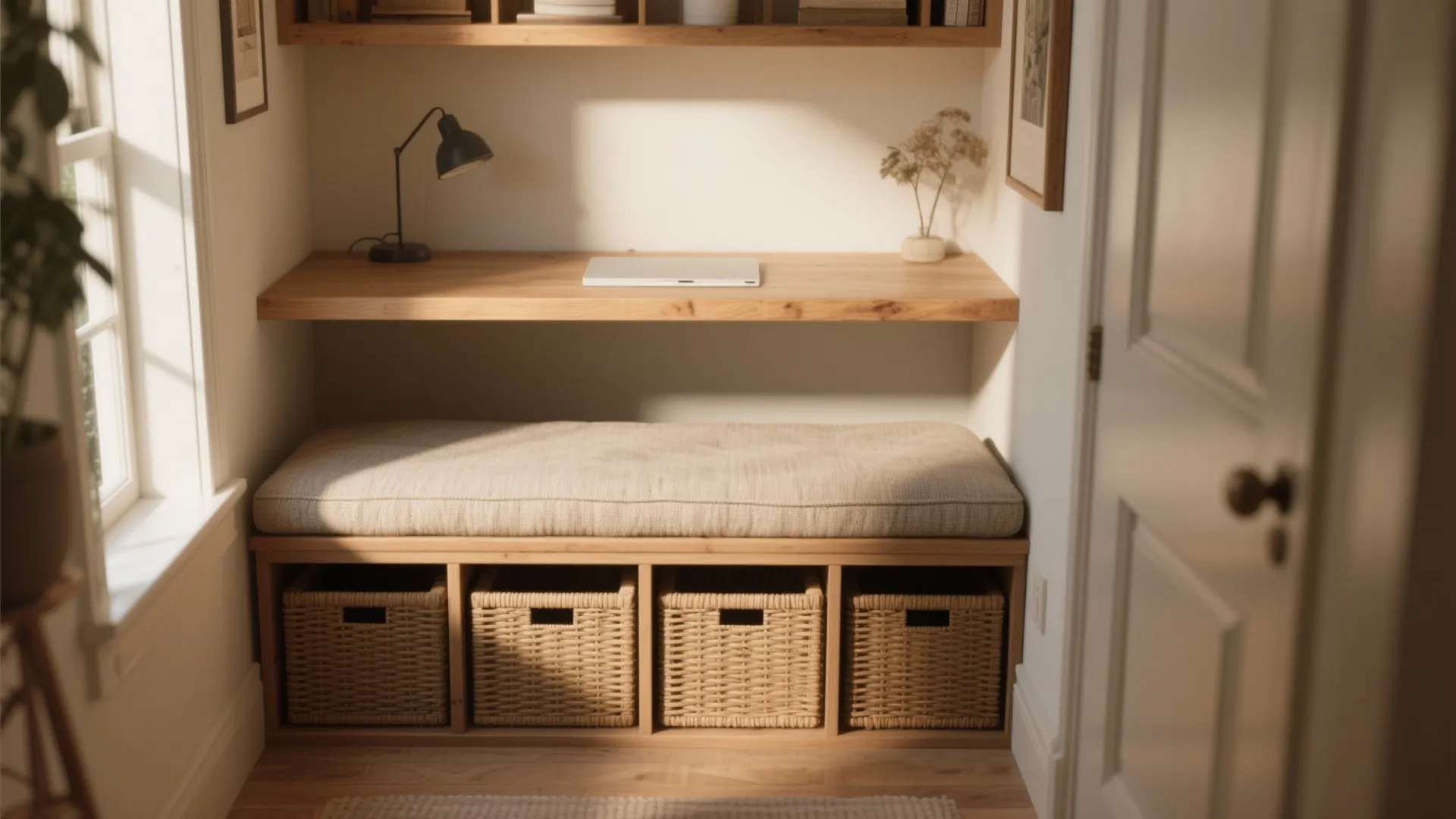 4. Bench-desk combo with storage underneath