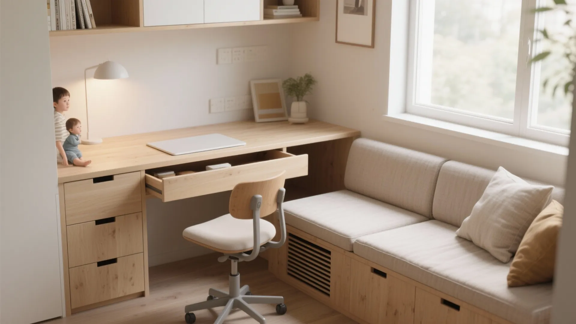 5. Built-In Bench Desk with Multipurpose Seating