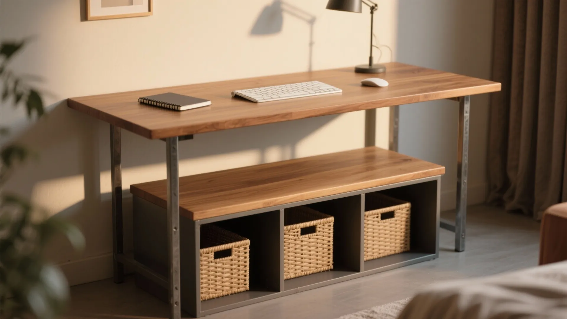 4. Multi-use bench desk with storage underneath