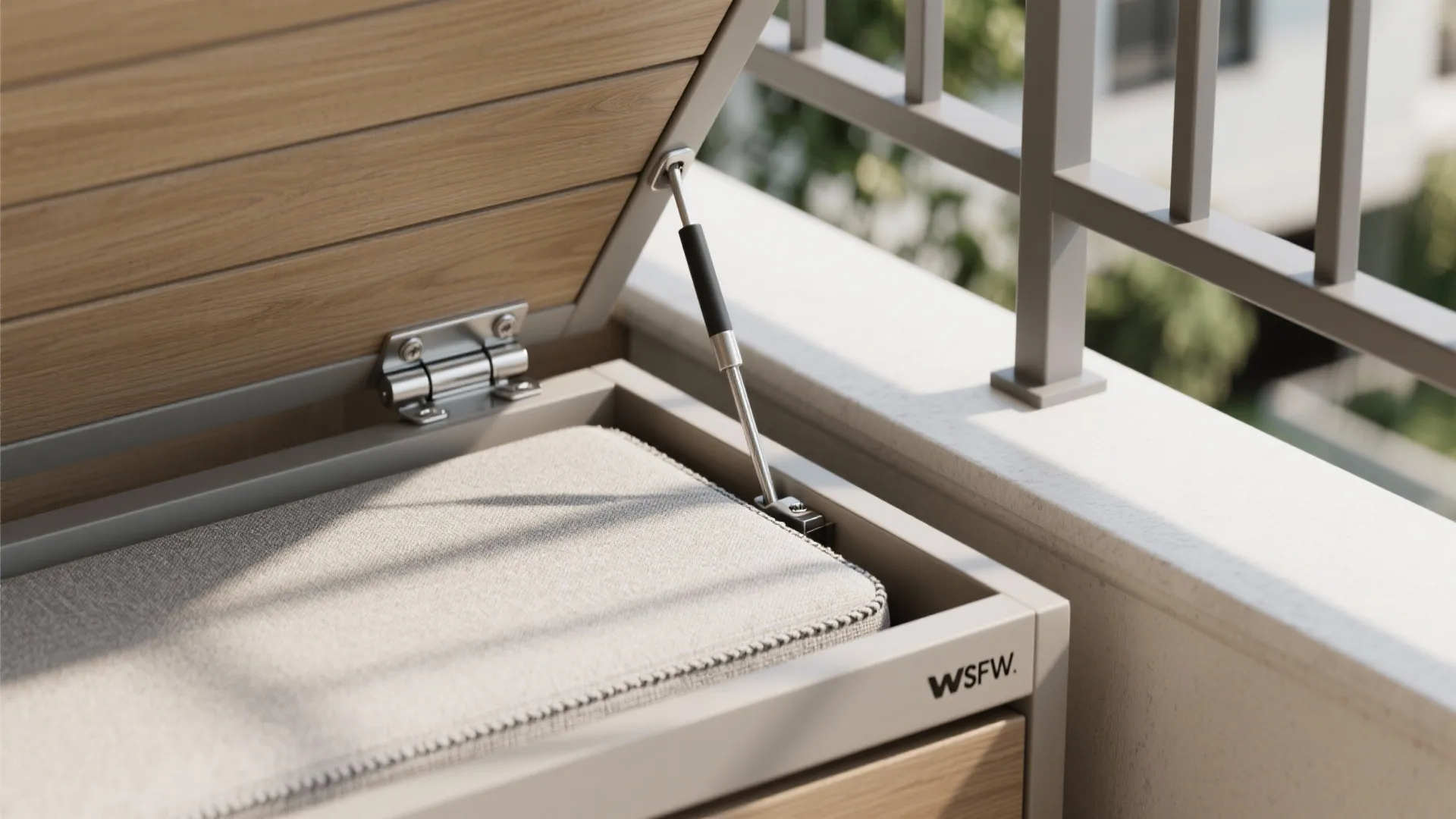 1) Minimalist balcony storage that doubles as seating