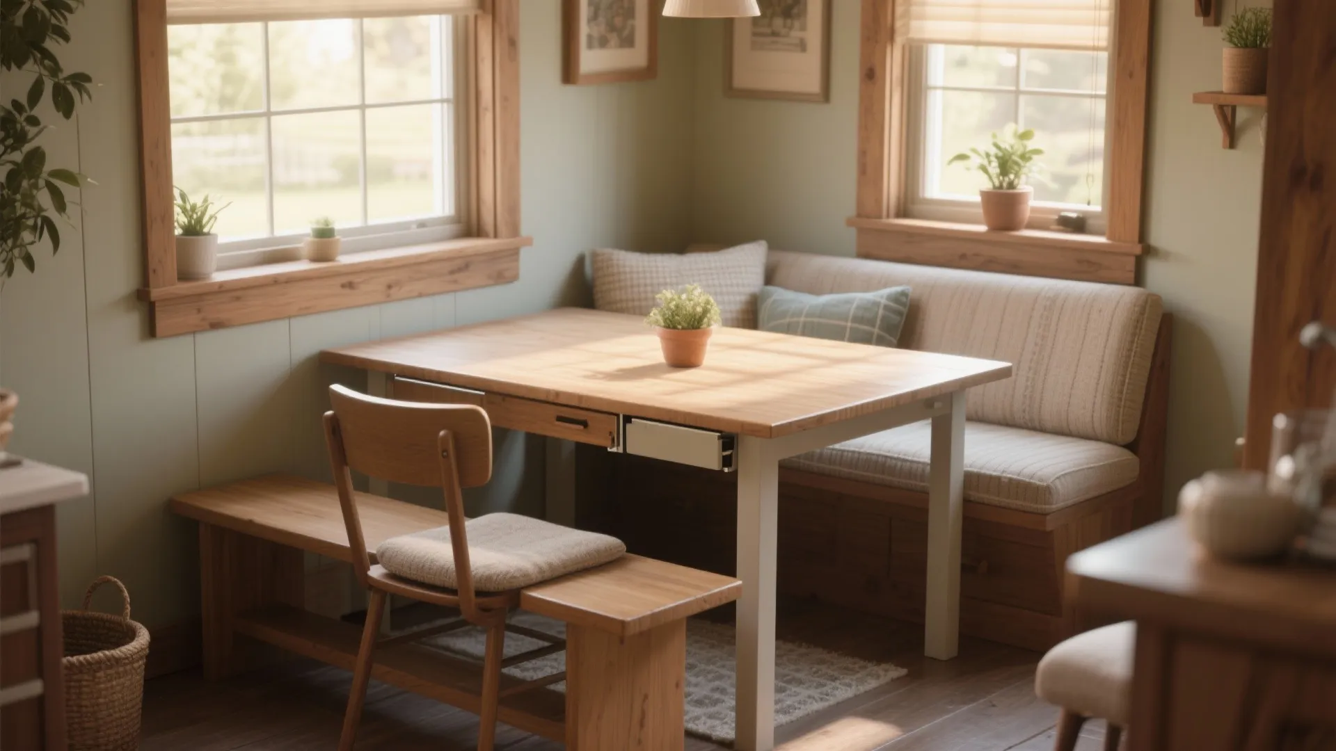 4. Bench + Drop Leaf: Cozy, Flexible Seating