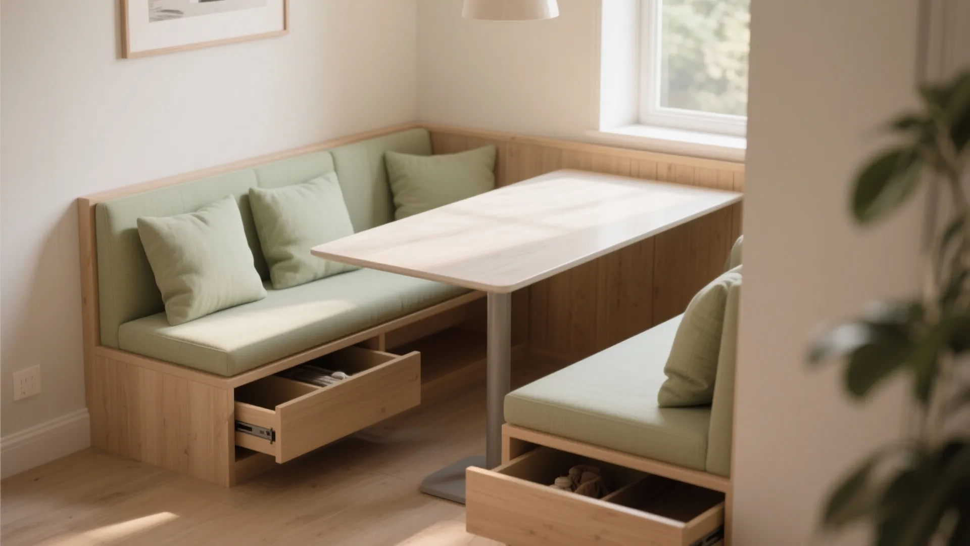 4. Bench seating with a compact table
