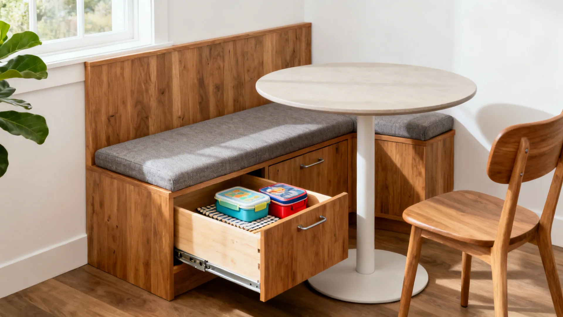 2) Bench seating with deep drawers for dining nooks