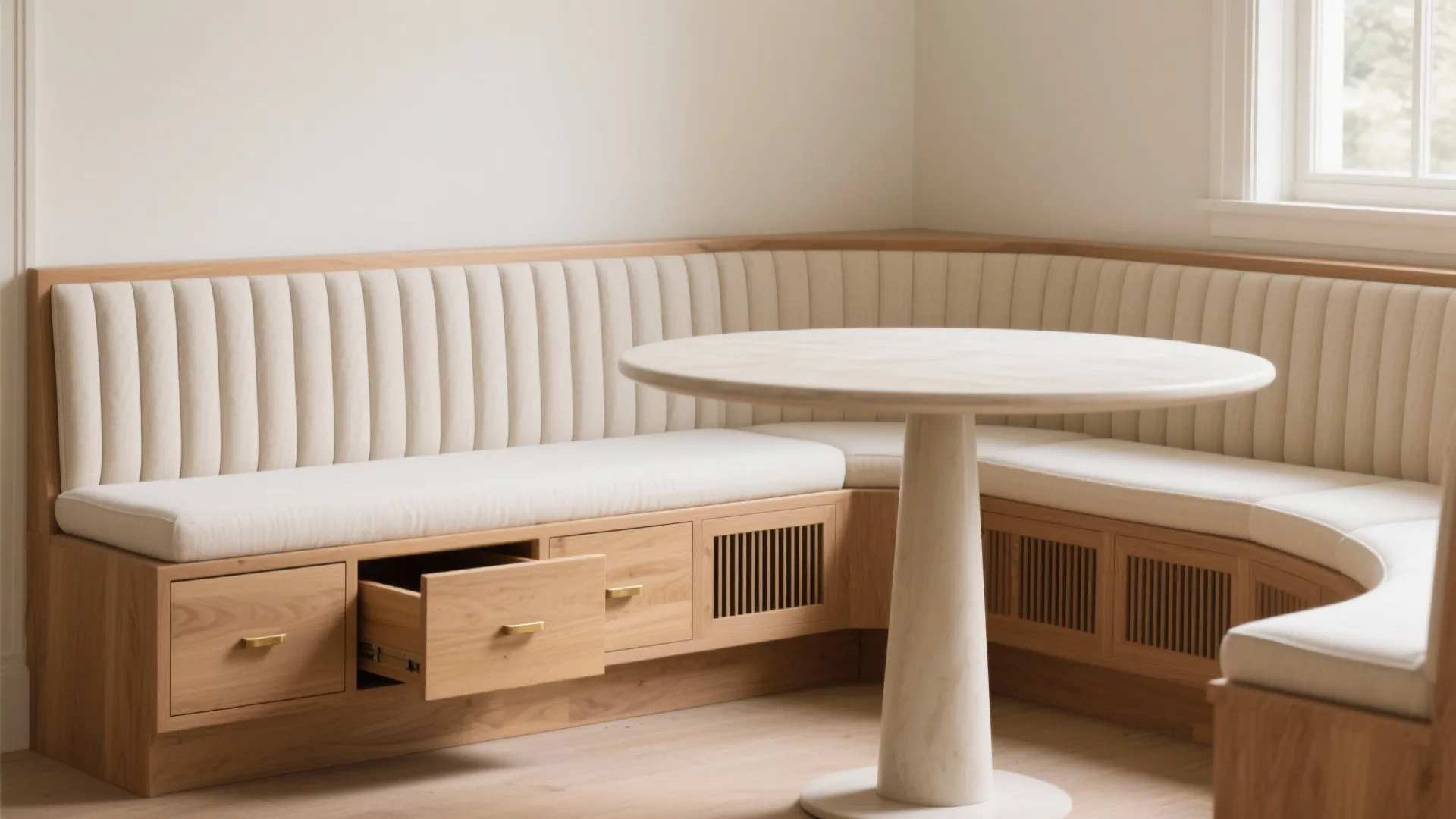 Built-in banquette seating with storage