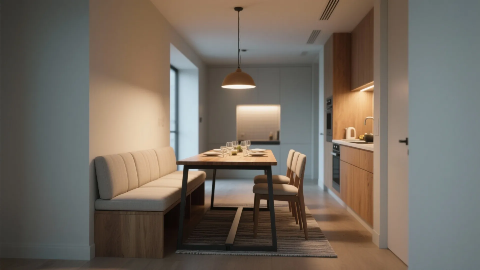 2. Use a bench or extendable table for flexible dining