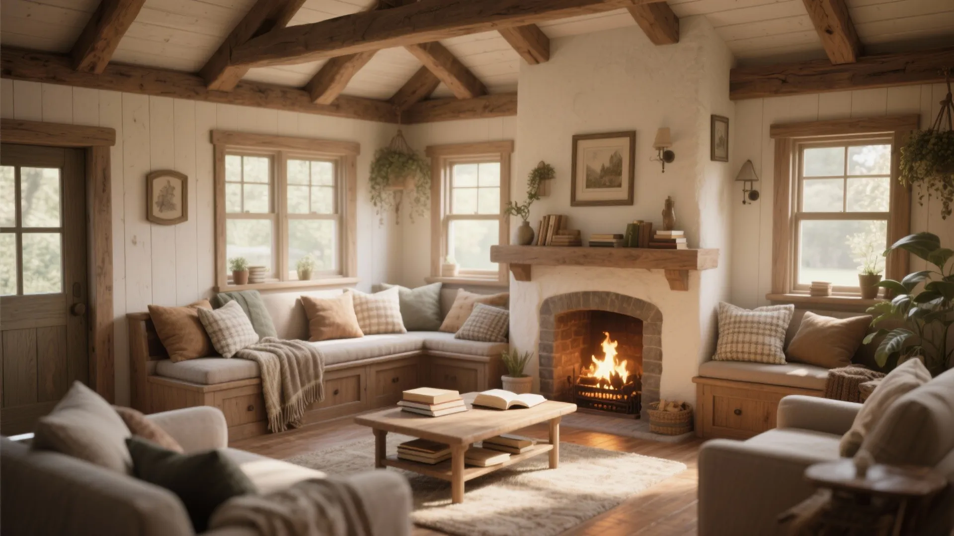 4. Built-in Bench Beside the Fireplace